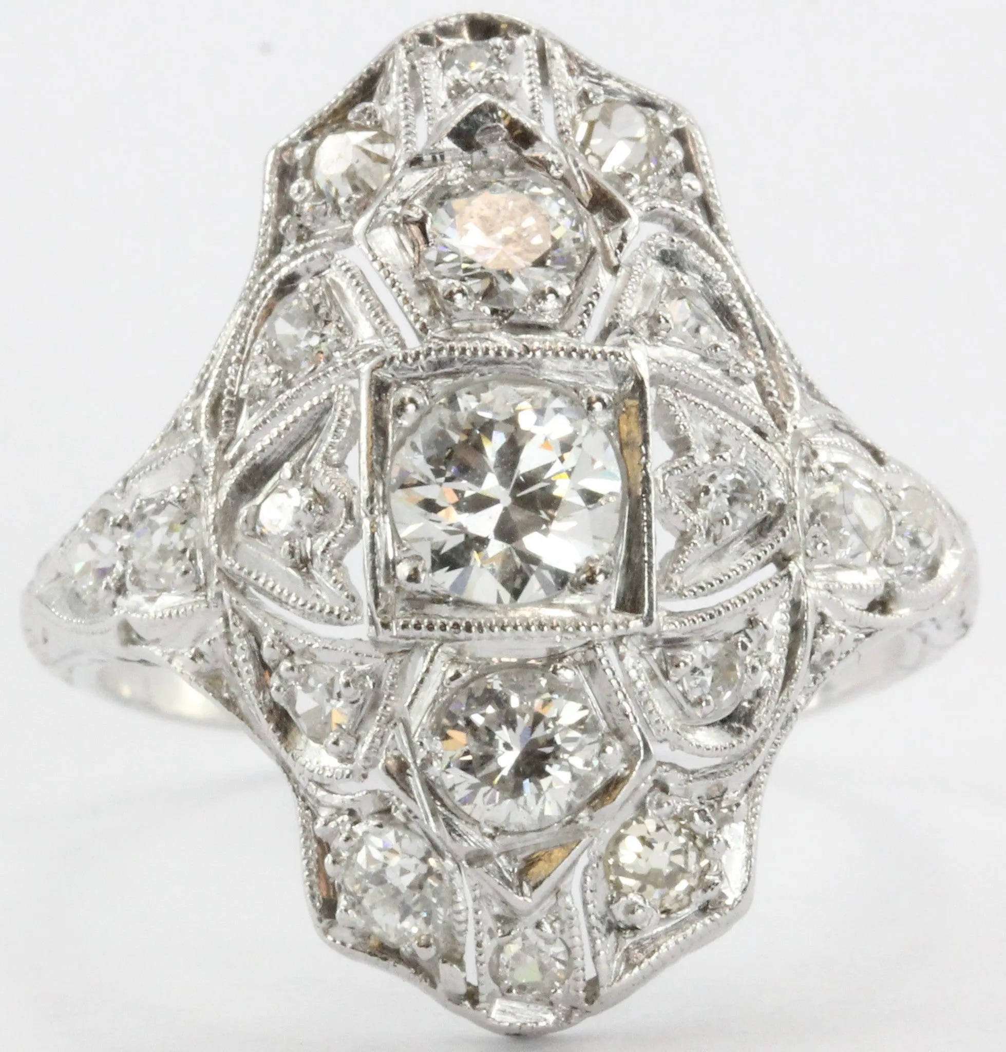 Antique Art Deco Platinum Old European Cut Diamond Ring