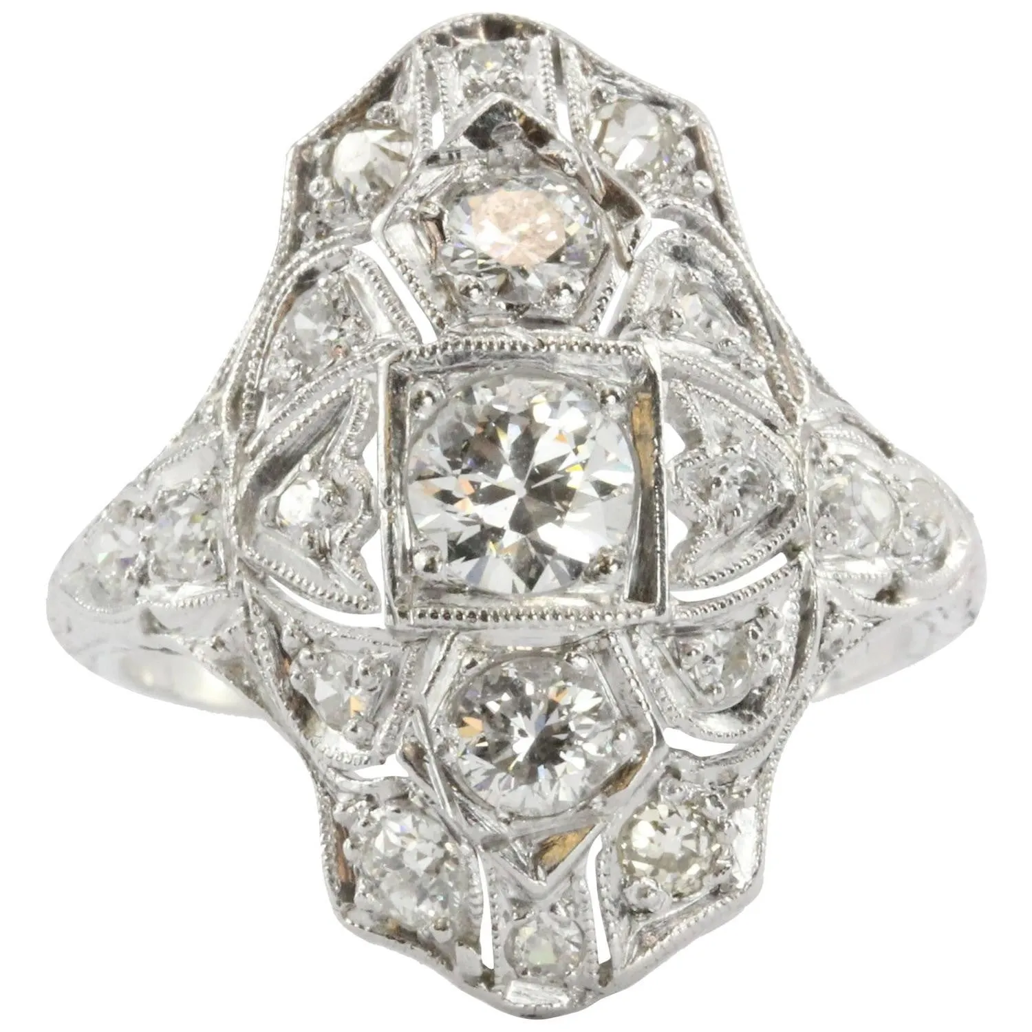 Antique Art Deco Platinum Old European Cut Diamond Ring