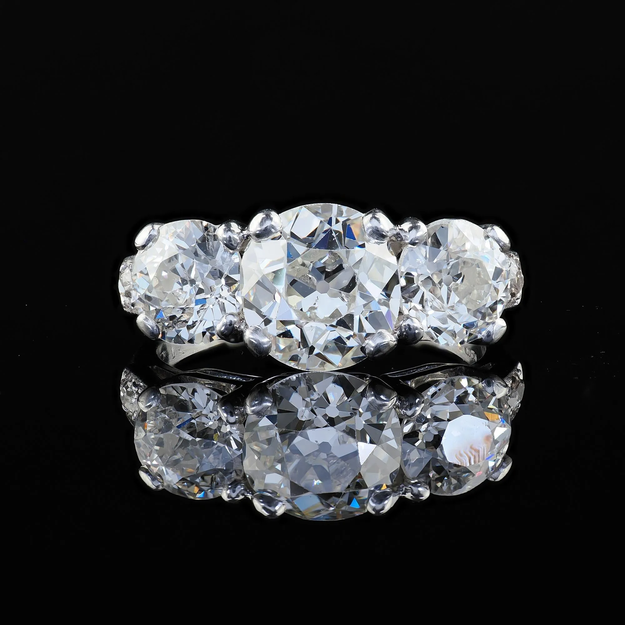 Antique Art Deco Platinum Old European Cut Diamond Three Stone Engagement Ring - GIA