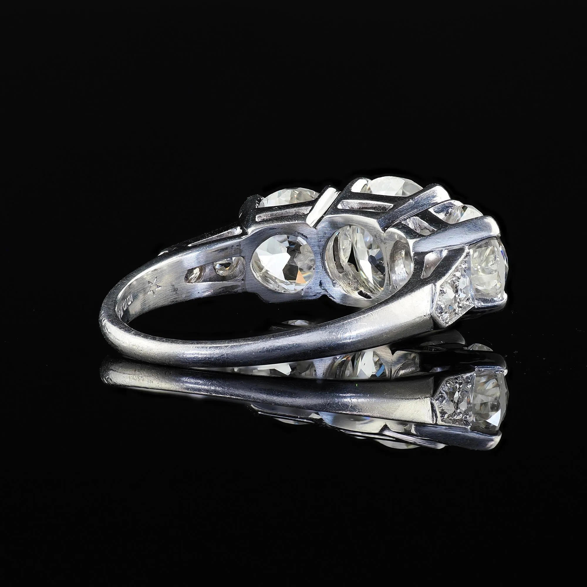 Antique Art Deco Platinum Old European Cut Diamond Three Stone Engagement Ring - GIA