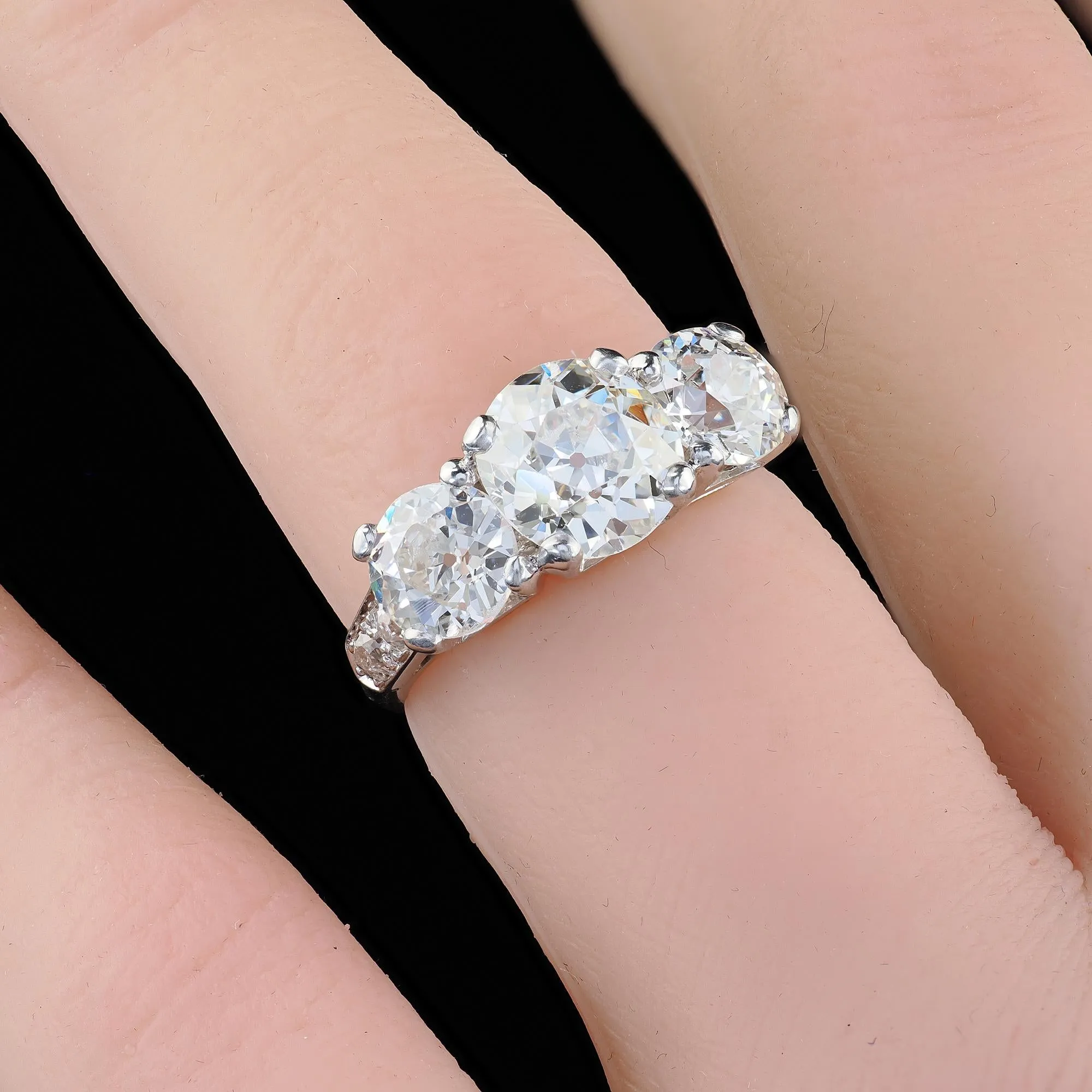 Antique Art Deco Platinum Old European Cut Diamond Three Stone Engagement Ring - GIA