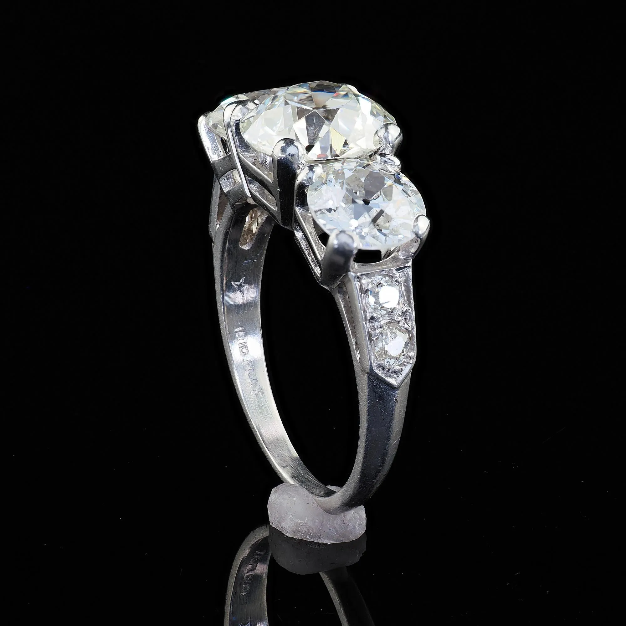 Antique Art Deco Platinum Old European Cut Diamond Three Stone Engagement Ring - GIA