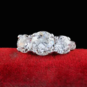 Antique Art Deco Platinum Old European Cut Diamond Three Stone Engagement Ring - GIA