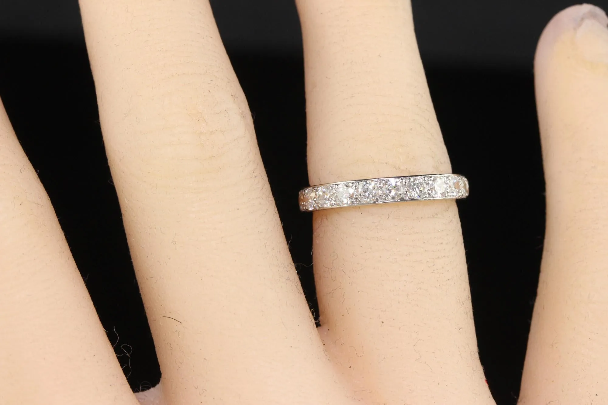 Antique Art Deco Platinum Old European Diamond Eternity Band - Size 5 3/4