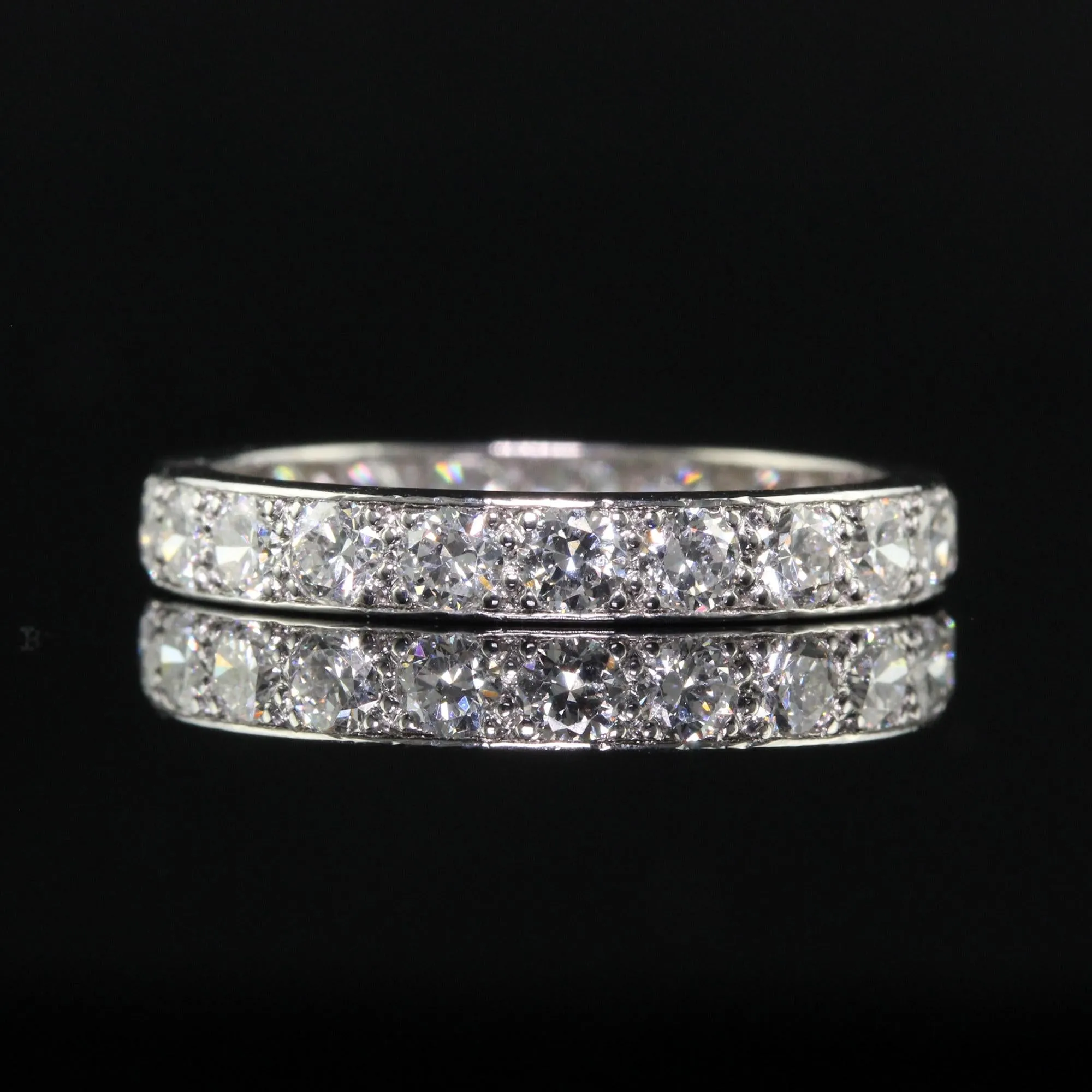 Antique Art Deco Platinum Old European Diamond Eternity Band - Size 5 3/4