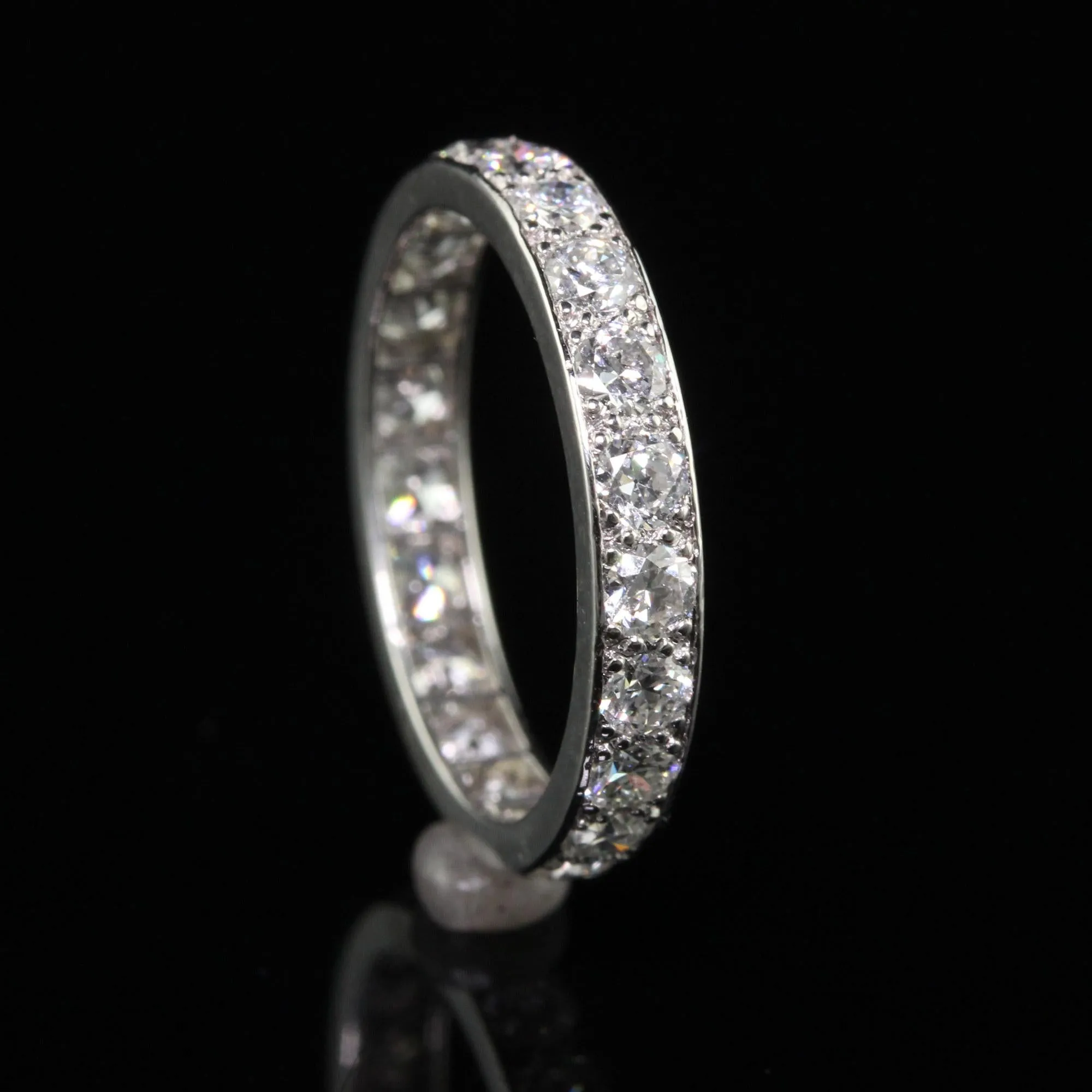 Antique Art Deco Platinum Old European Diamond Eternity Band - Size 5 3/4