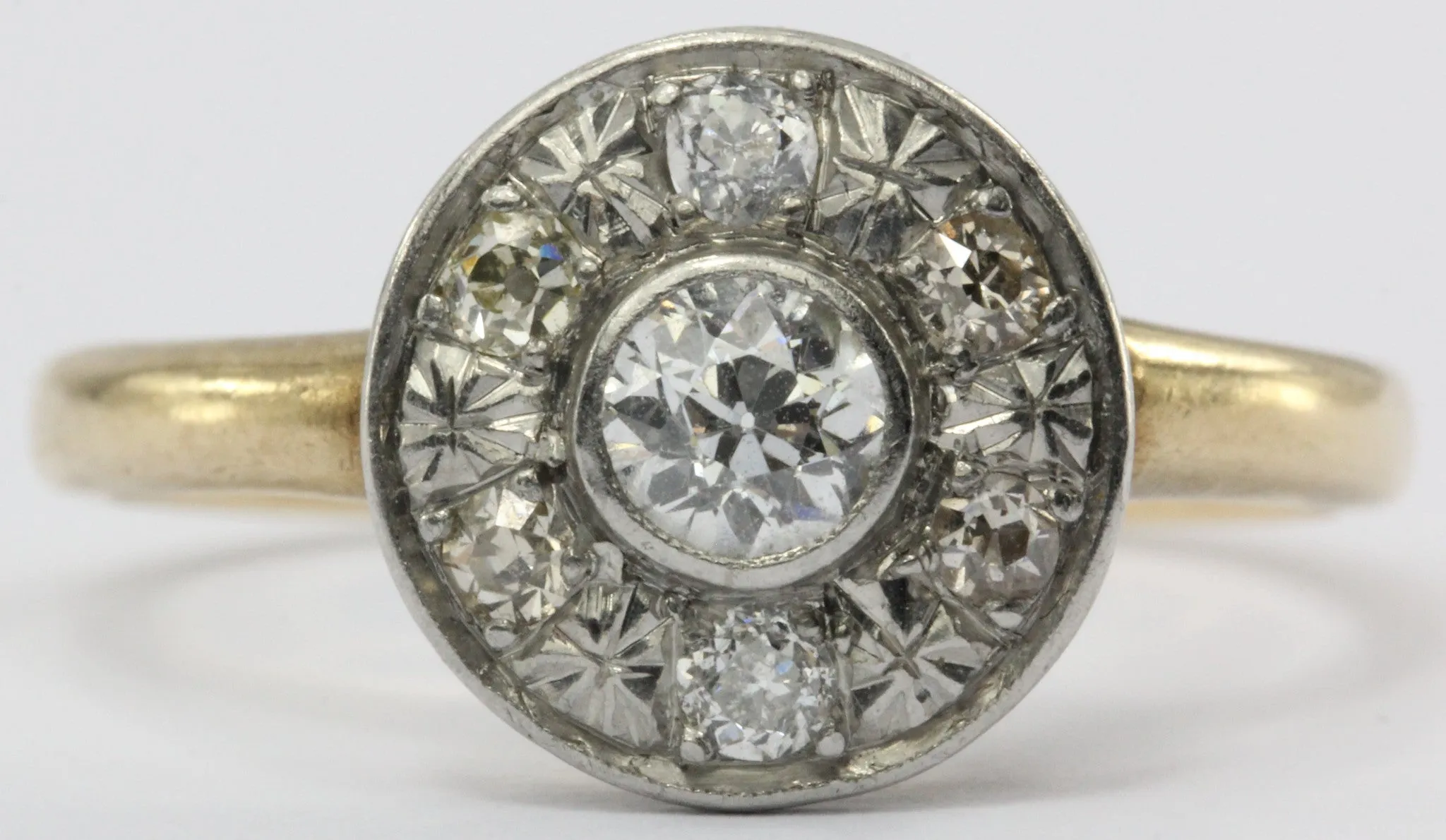 Antique Edwardian 14K Gold & Platinum Old European Diamond Engagement Ring