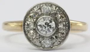 Antique Edwardian 14K Gold & Platinum Old European Diamond Engagement Ring
