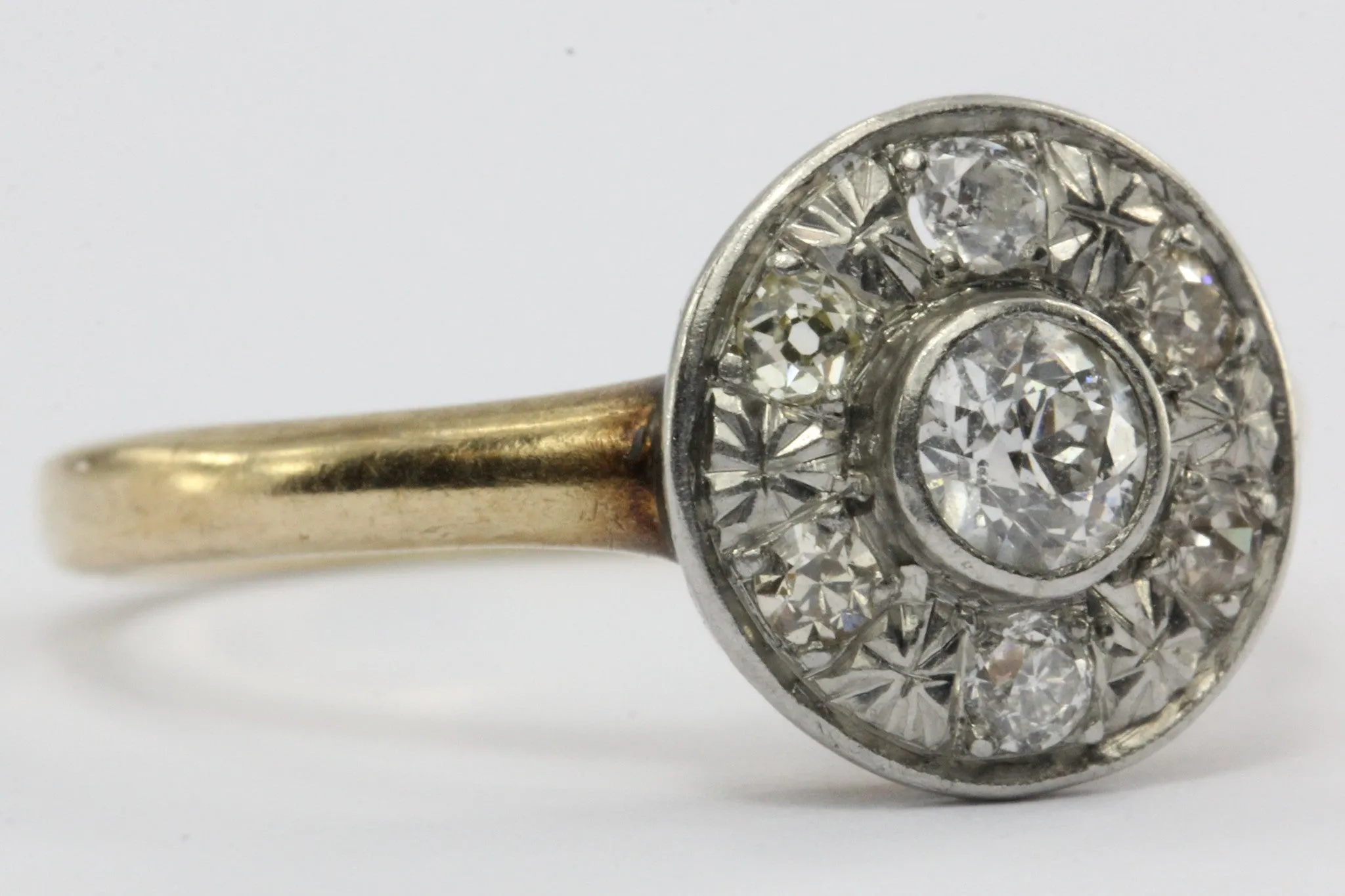 Antique Edwardian 14K Gold & Platinum Old European Diamond Engagement Ring