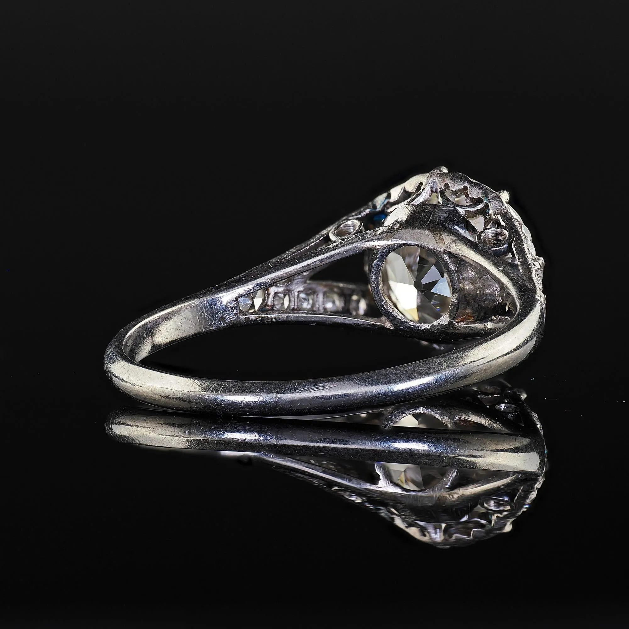 Antique Edwardian Platinum Old Euro Diamond Low Profile Engagement Ring - GIA
