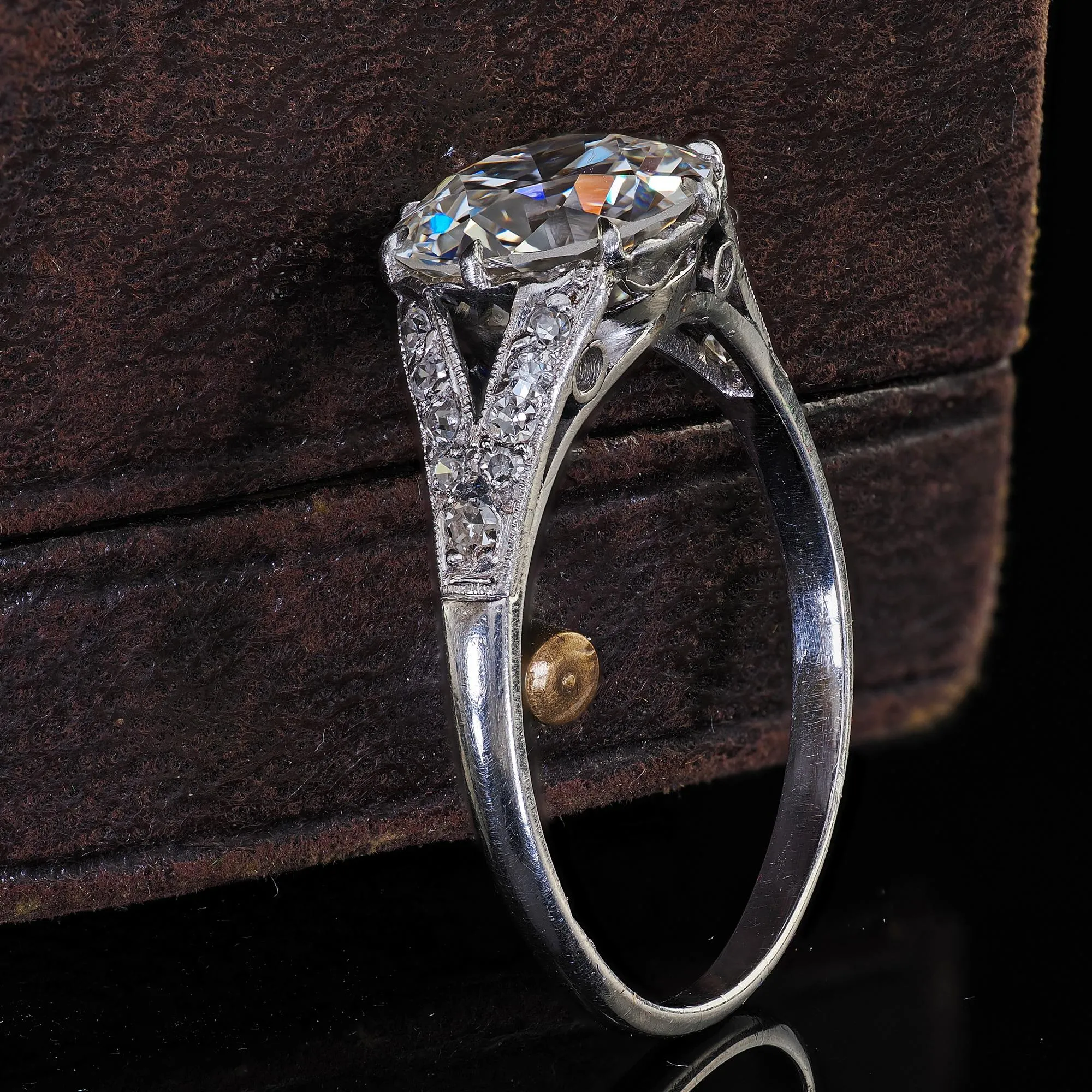 Antique Edwardian Platinum Old Euro Diamond Low Profile Engagement Ring - GIA