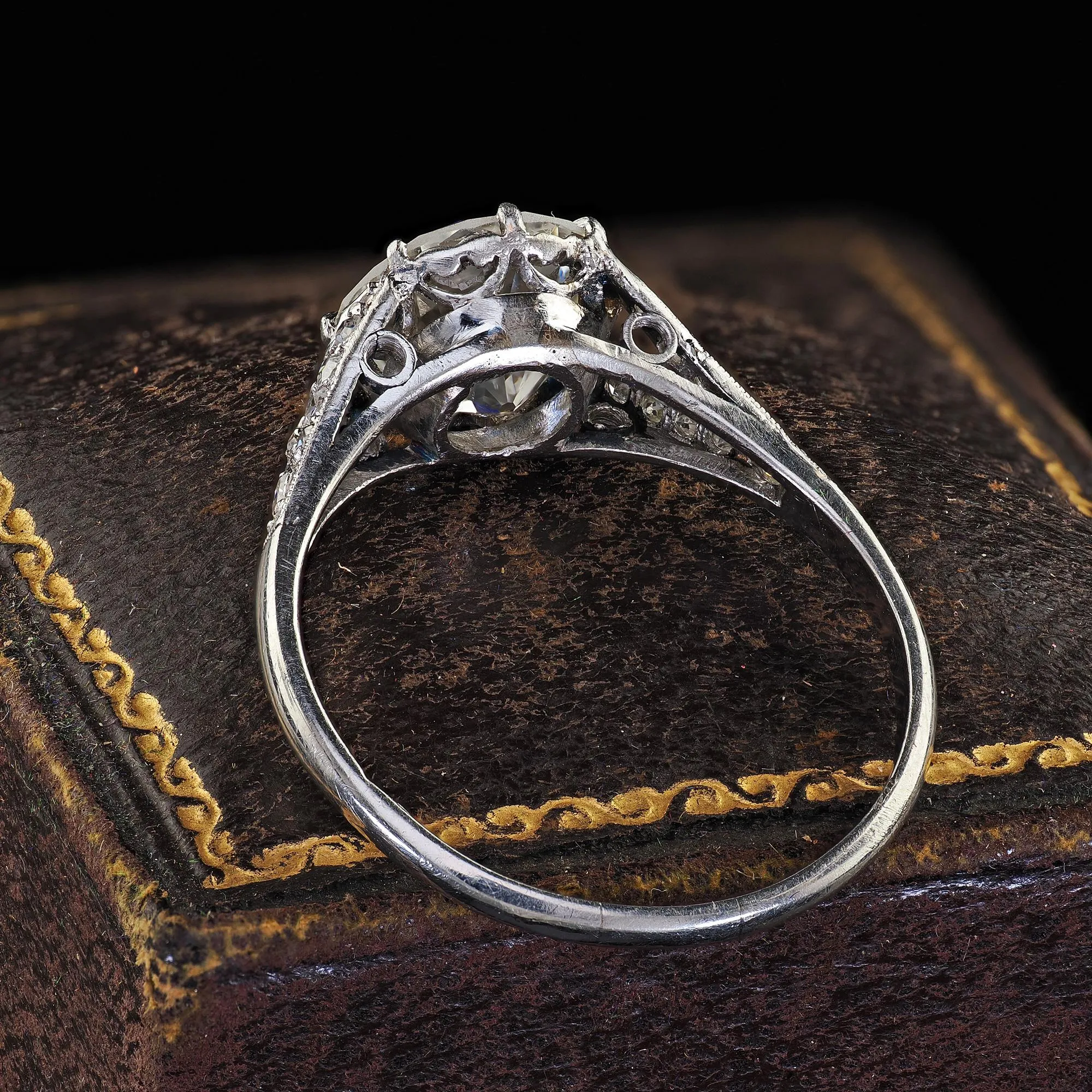 Antique Edwardian Platinum Old Euro Diamond Low Profile Engagement Ring - GIA