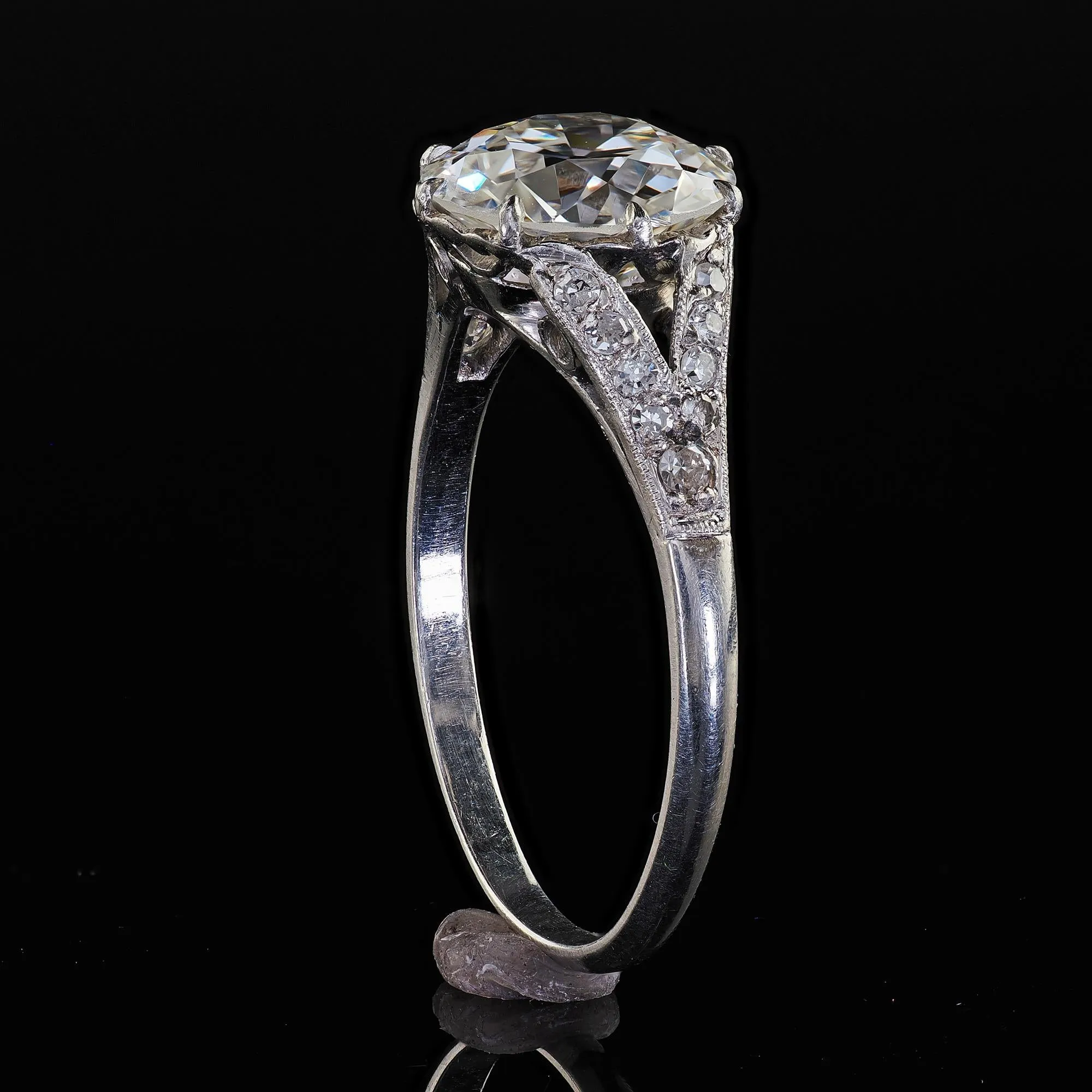 Antique Edwardian Platinum Old Euro Diamond Low Profile Engagement Ring - GIA