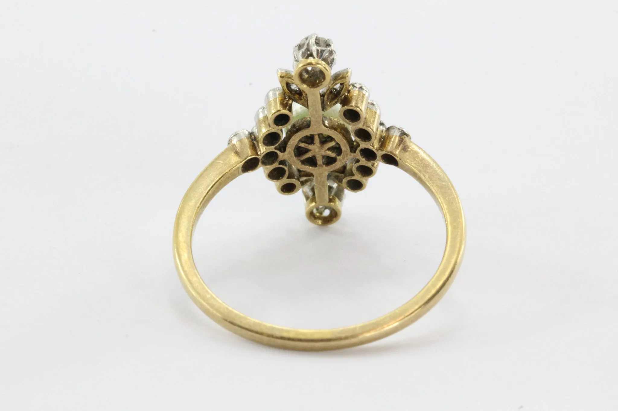 Antique English Edwardian 18K Gold & Platinum Top Diamond & Pearl Ring
