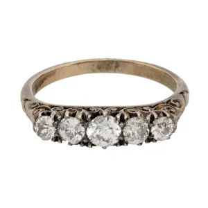Antique old cut diamond 18k yellow gold five stone ring