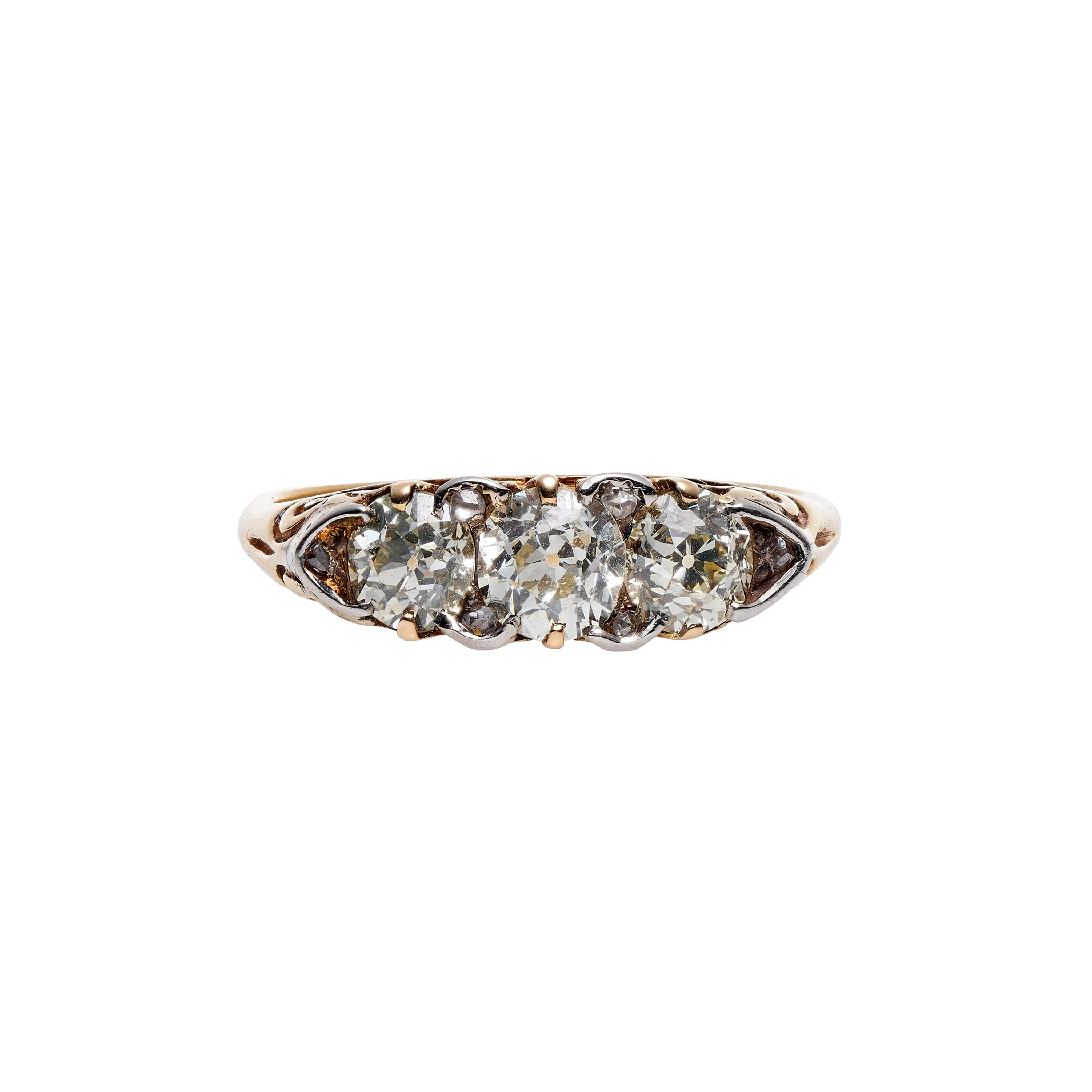 Antique Victorian 18k Old Cut Diamond Three Stone Ring