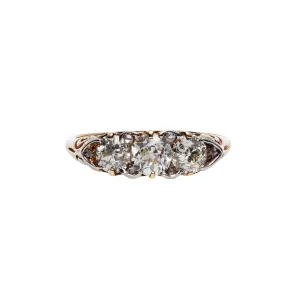 Antique Victorian 18k Old Cut Diamond Three Stone Ring