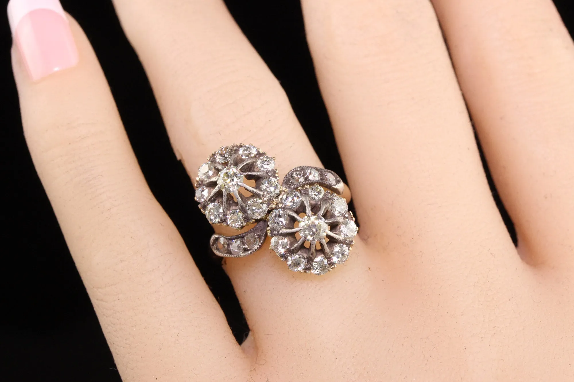 Antique Victorian 18K Yellow Gold Old European Diamond Toi et Moi Ring