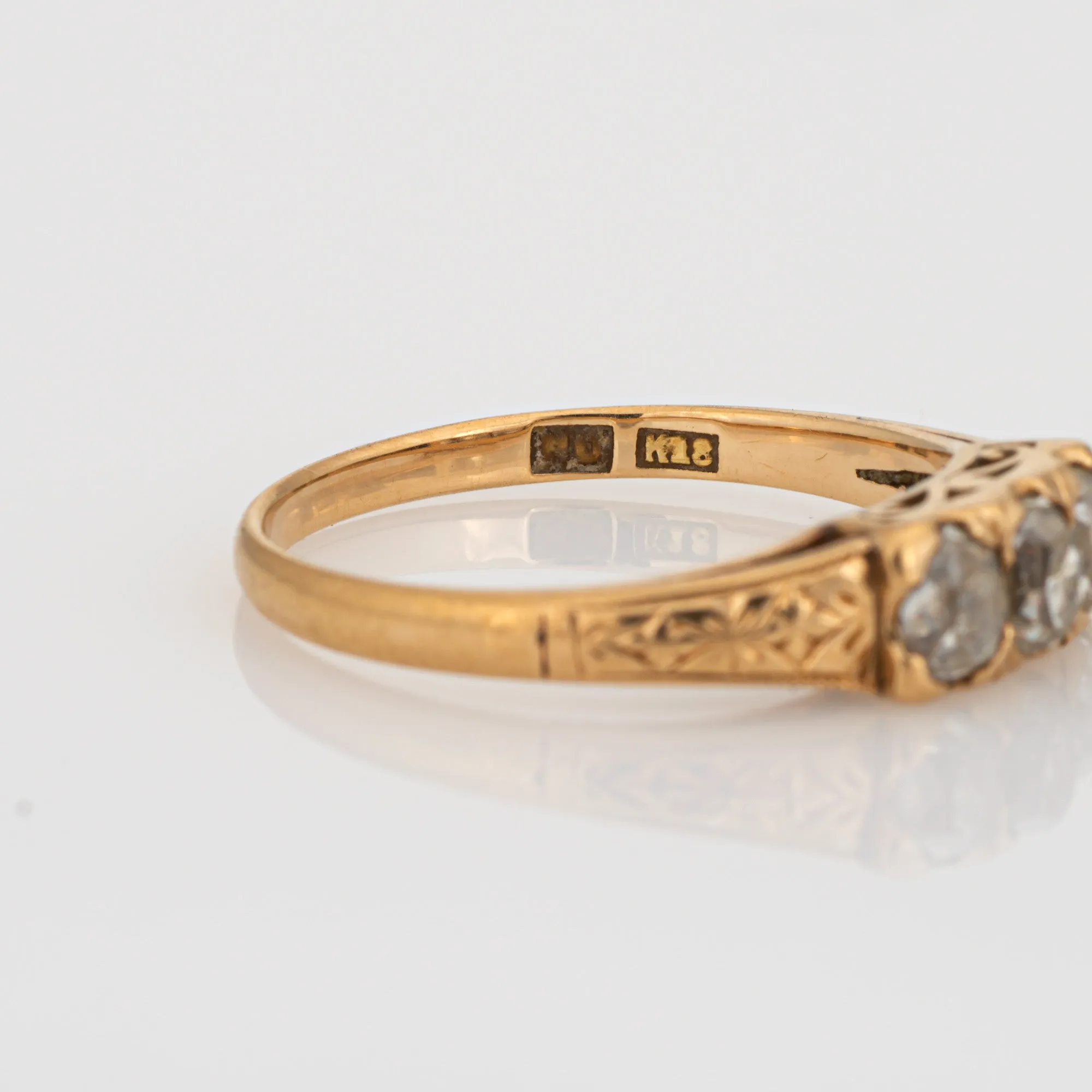 Antique Victorian 3 Stone Diamond Ring Trilogy 18k Yellow Gold Sz 4.75 Jewelry