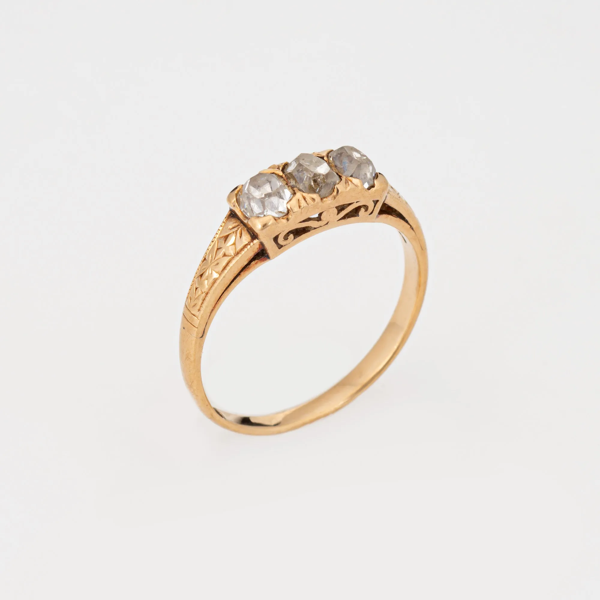 Antique Victorian 3 Stone Diamond Ring Trilogy 18k Yellow Gold Sz 4.75 Jewelry