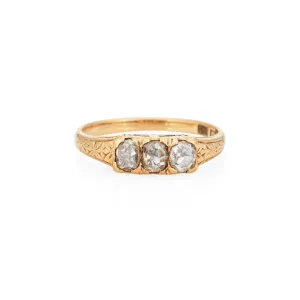 Antique Victorian 3 Stone Diamond Ring Trilogy 18k Yellow Gold Sz 4.75 Jewelry