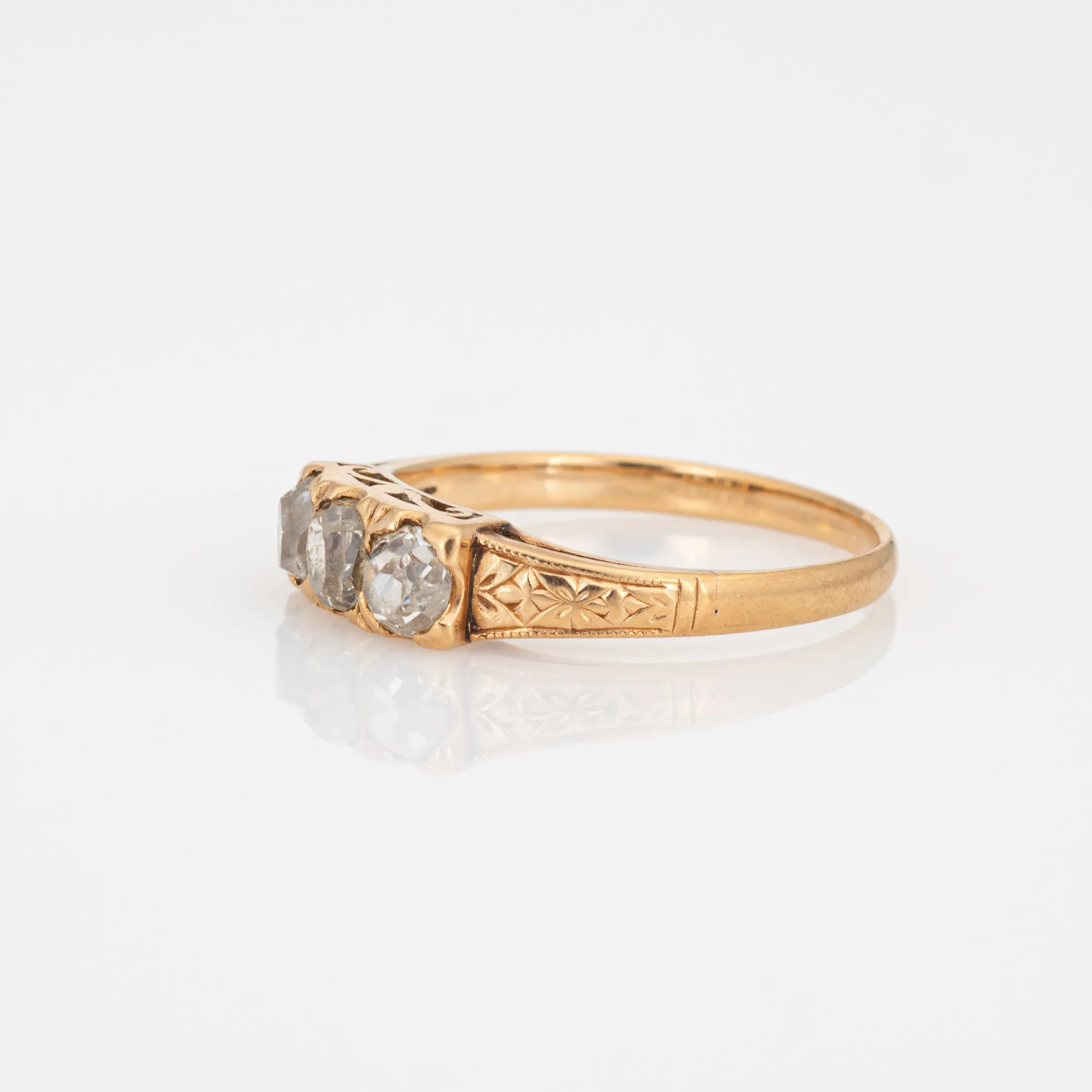 Antique Victorian 3 Stone Diamond Ring Trilogy 18k Yellow Gold Sz 4.75 Jewelry