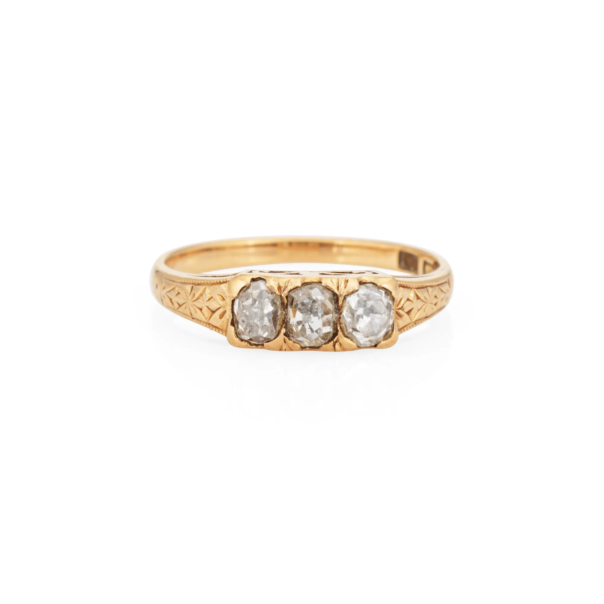 Antique Victorian 3 Stone Diamond Ring Trilogy 18k Yellow Gold Sz 4.75 Jewelry