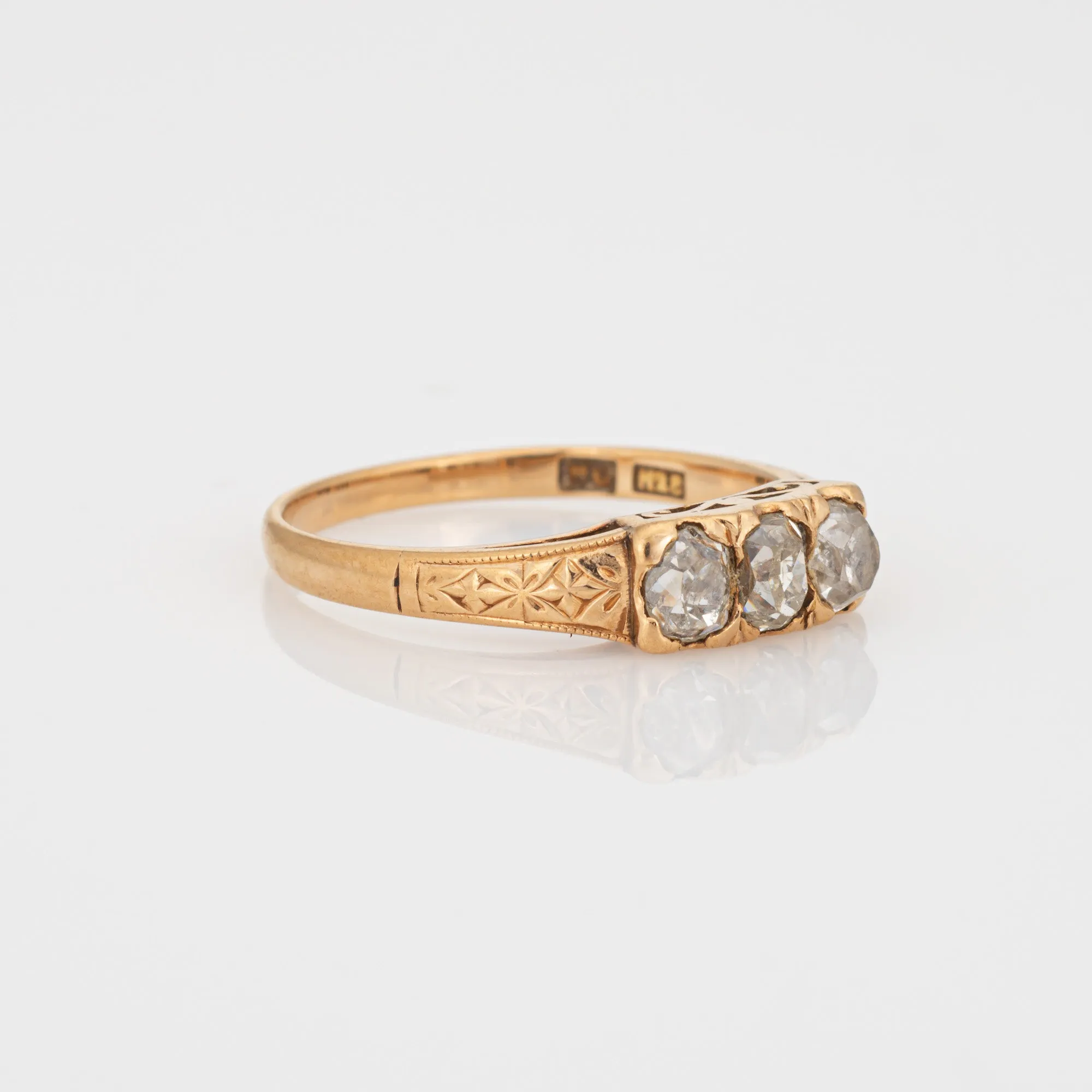 Antique Victorian 3 Stone Diamond Ring Trilogy 18k Yellow Gold Sz 4.75 Jewelry