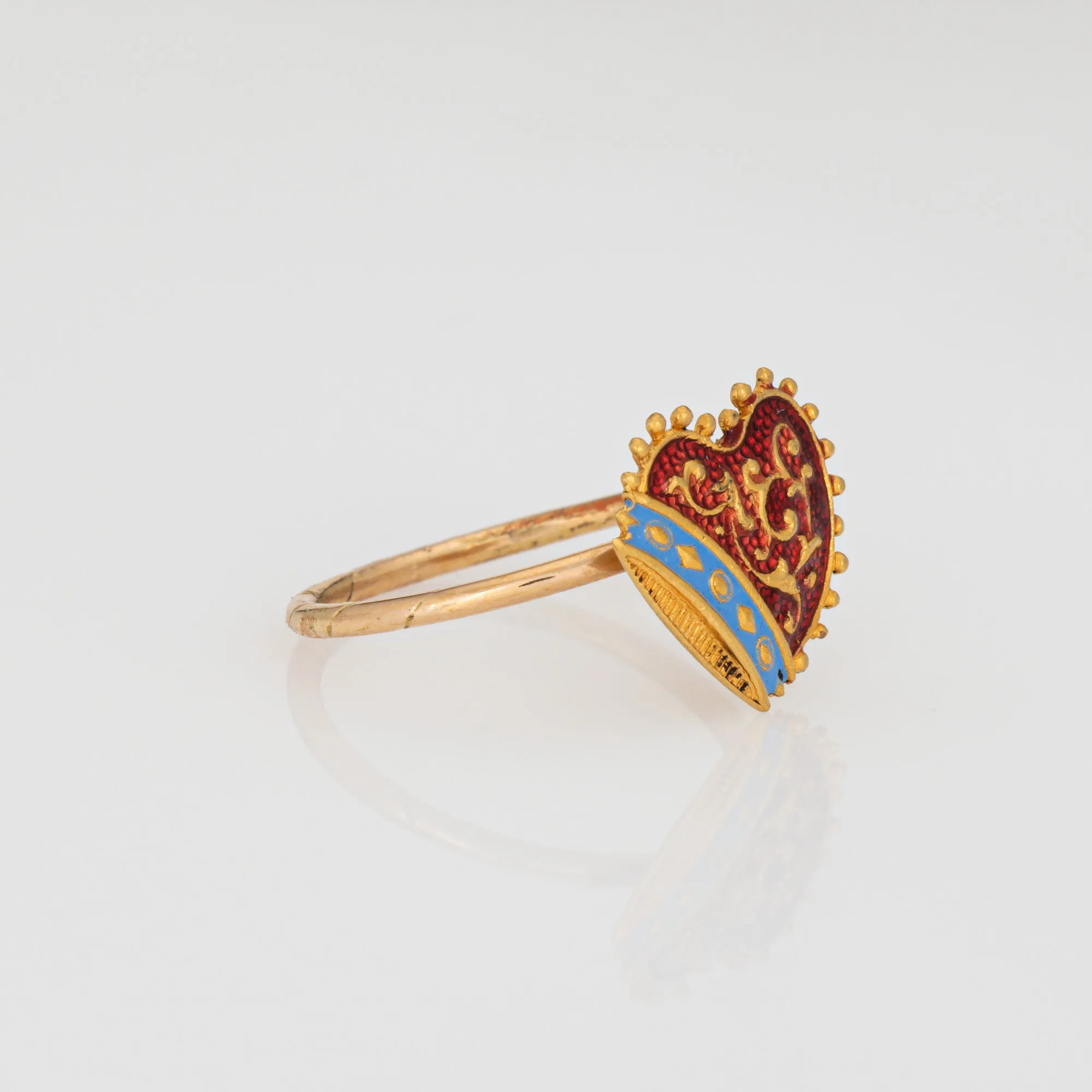 Antique Victorian Heart Enamel Conversion Ring 18k Yellow Gold Sz 3 Pinky
