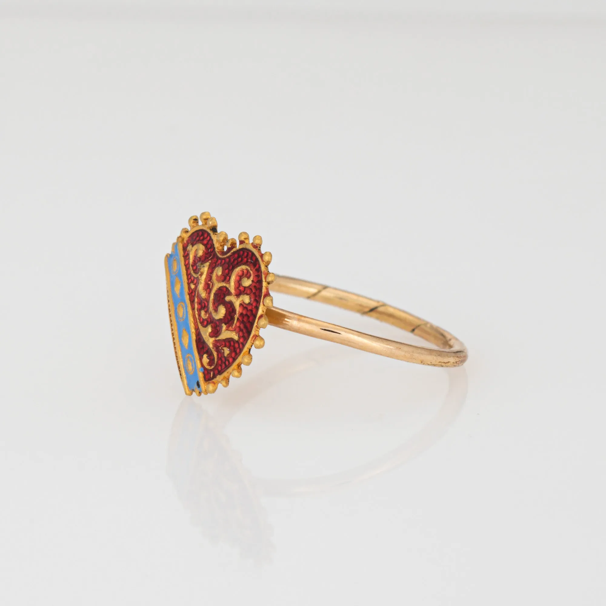 Antique Victorian Heart Enamel Conversion Ring 18k Yellow Gold Sz 3 Pinky