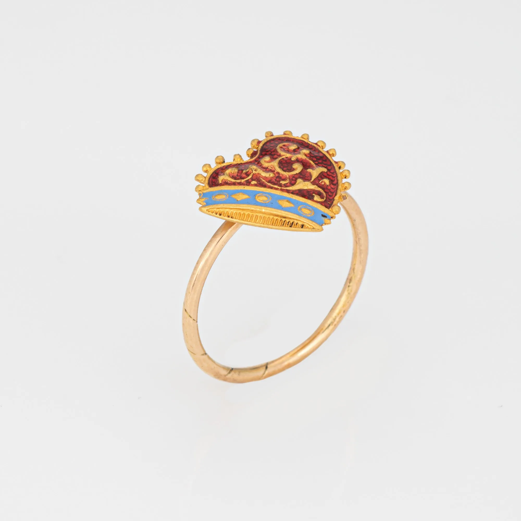 Antique Victorian Heart Enamel Conversion Ring 18k Yellow Gold Sz 3 Pinky