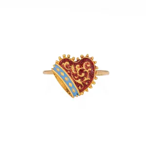 Antique Victorian Heart Enamel Conversion Ring 18k Yellow Gold Sz 3 Pinky