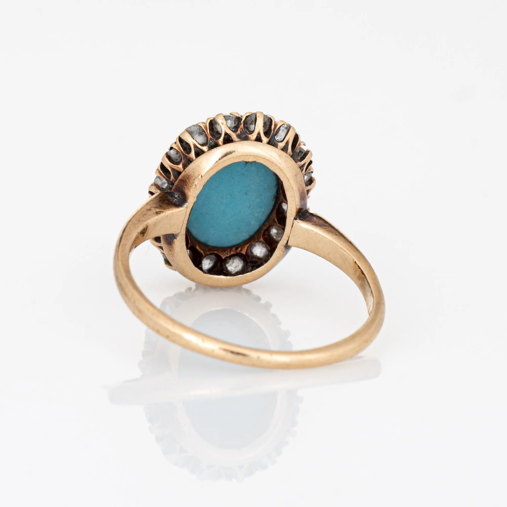 Antique Victorian Ring Turquoise Mine Diamond Cluster 14k Yellow Gold Halo 5.75