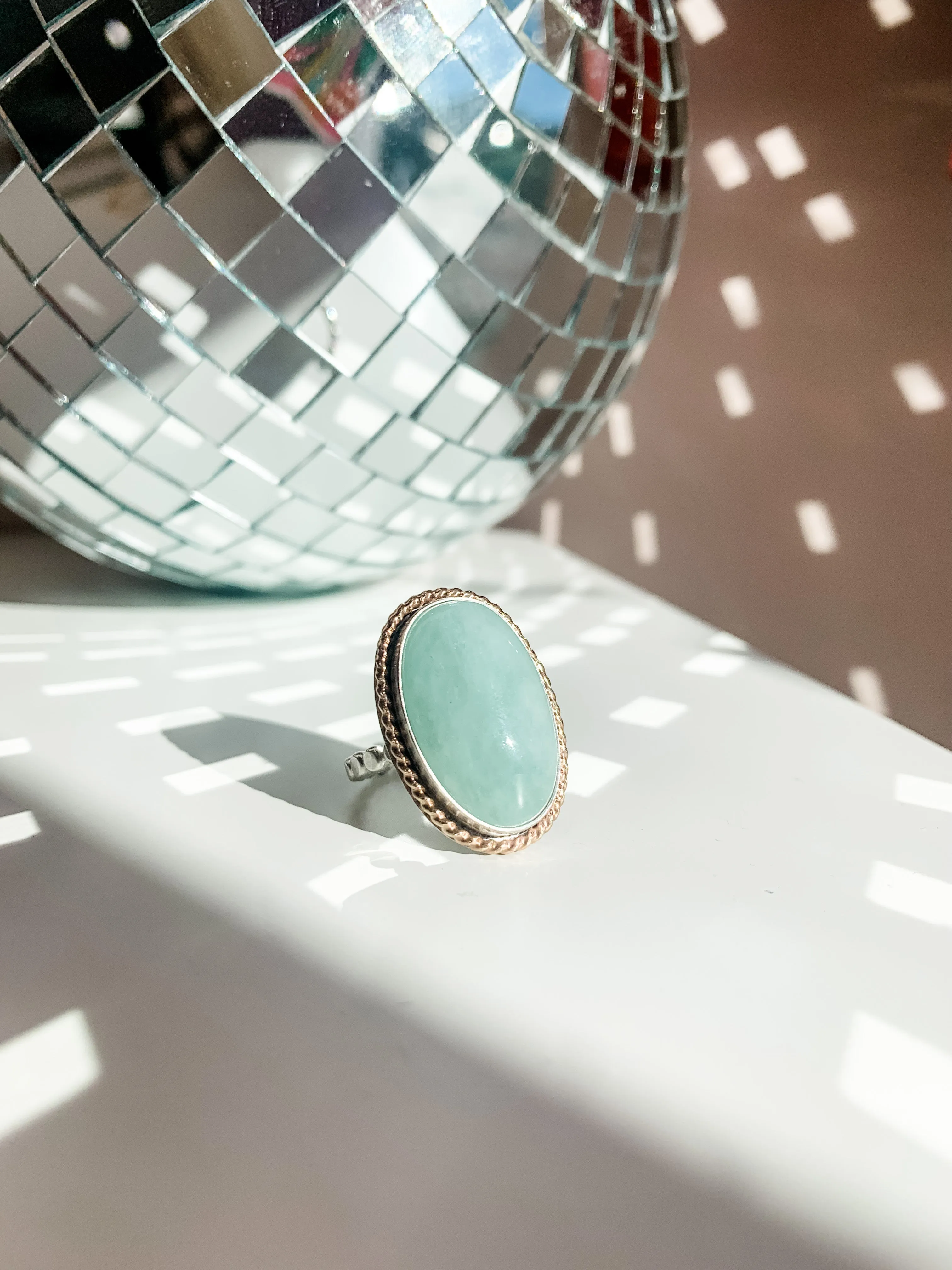 Aquamarine Mixed Metals Halo Statement Ring size 6.5