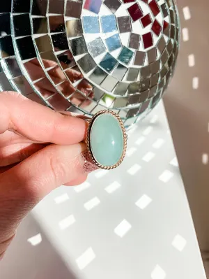 Aquamarine Mixed Metals Halo Statement Ring size 6.5