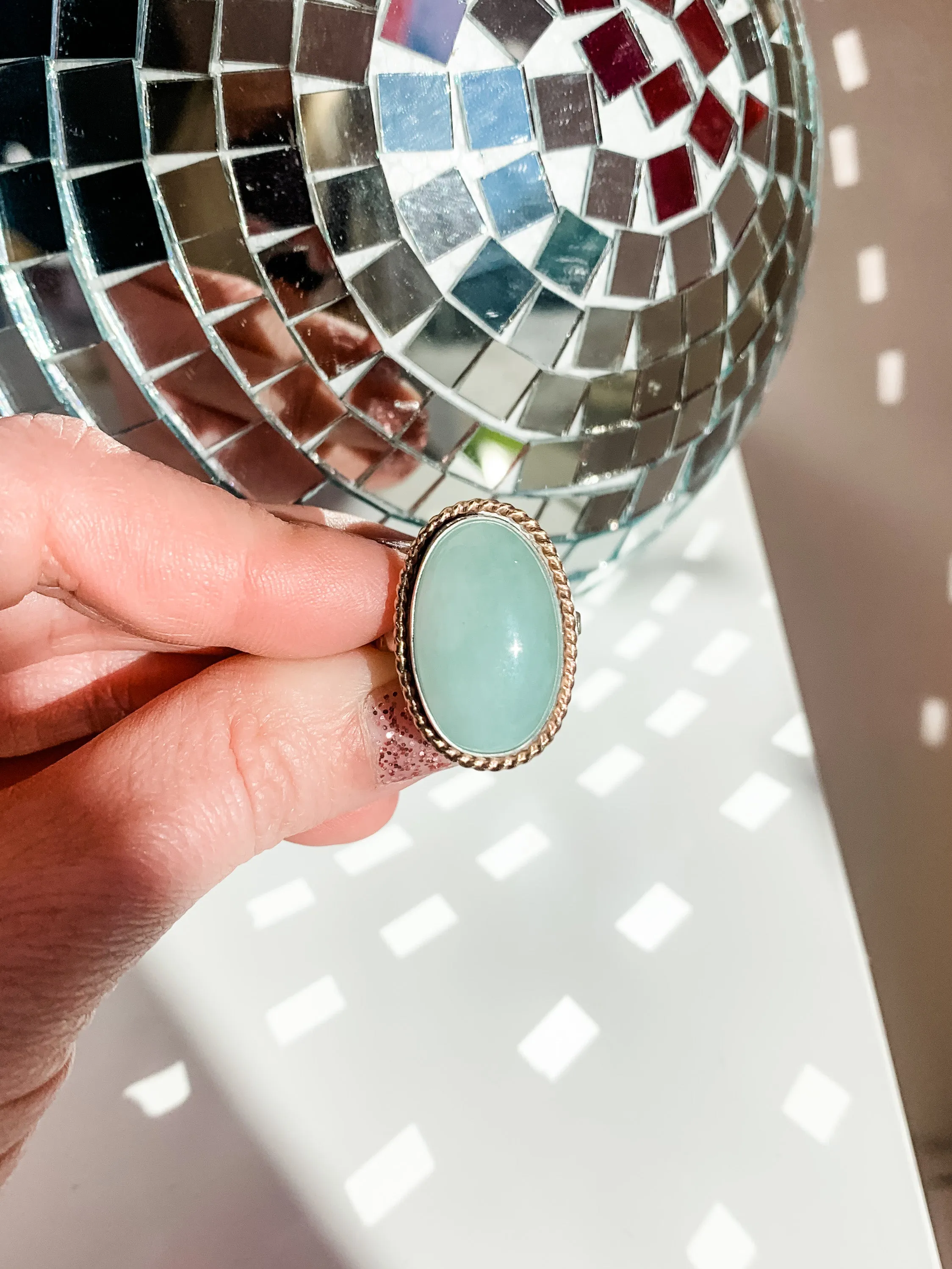 Aquamarine Mixed Metals Halo Statement Ring size 6.5