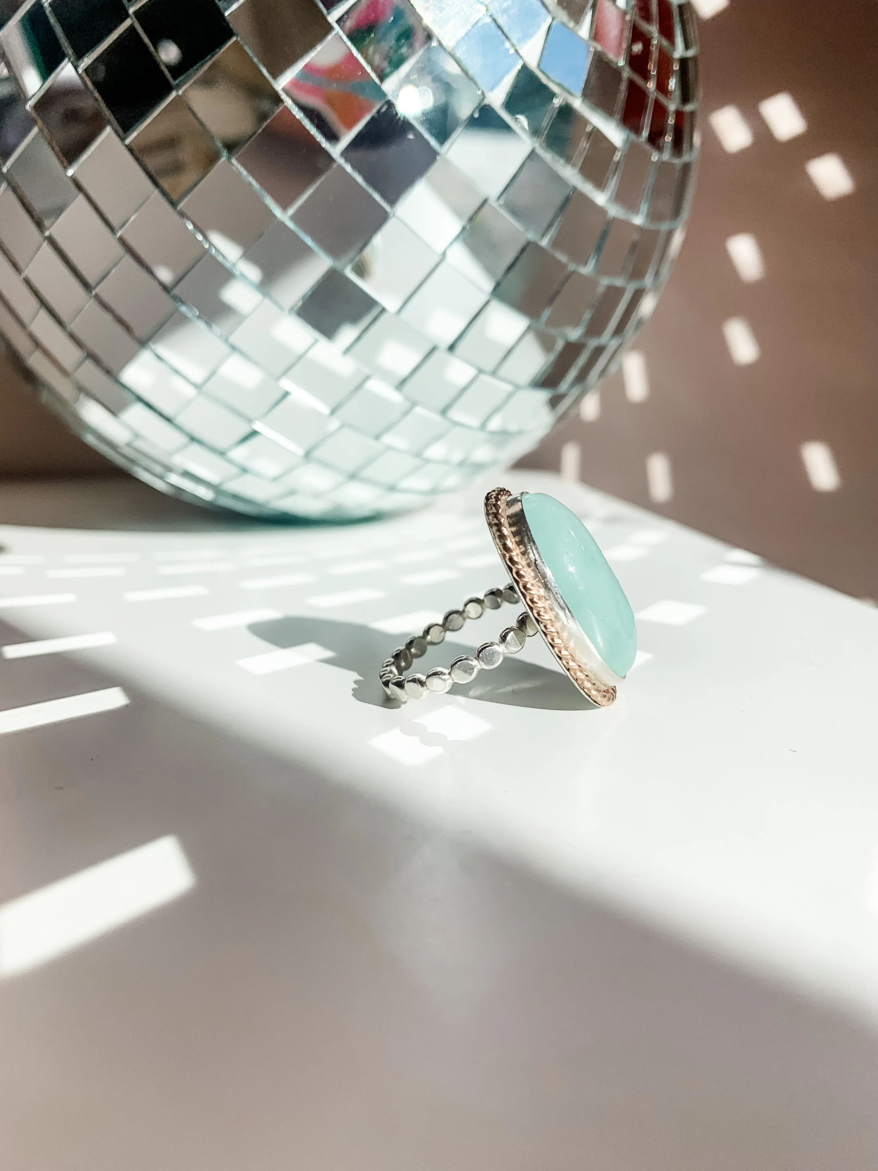 Aquamarine Mixed Metals Halo Statement Ring size 6.5