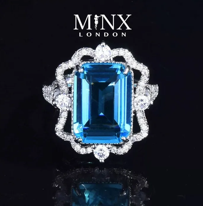 Aquamarine Ring | Aquamarine Diamond Ring | Aquamarine Emerald Ring |  Resizable Diamond Ring | Blue Diamond Ring | Turquoise Diamond Ring
