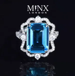 Aquamarine Ring | Aquamarine Diamond Ring | Aquamarine Emerald Ring |  Resizable Diamond Ring | Blue Diamond Ring | Turquoise Diamond Ring