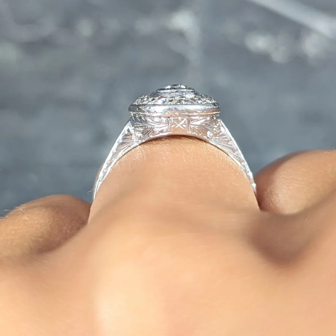 Art Deco 0.40 CTW Diamond 18 Karat White Gold Halo Ring