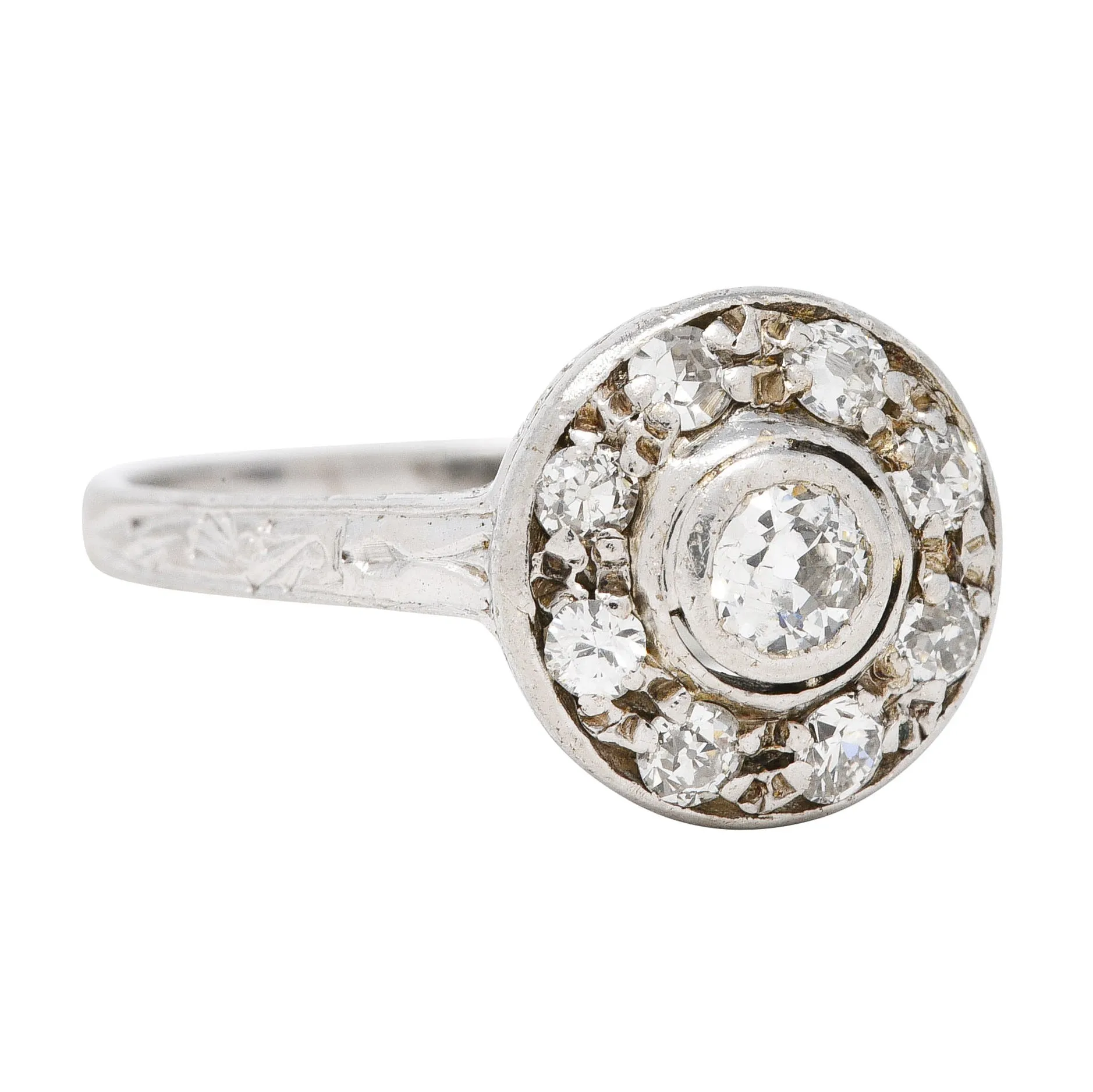 Art Deco 0.40 CTW Diamond 18 Karat White Gold Halo Ring