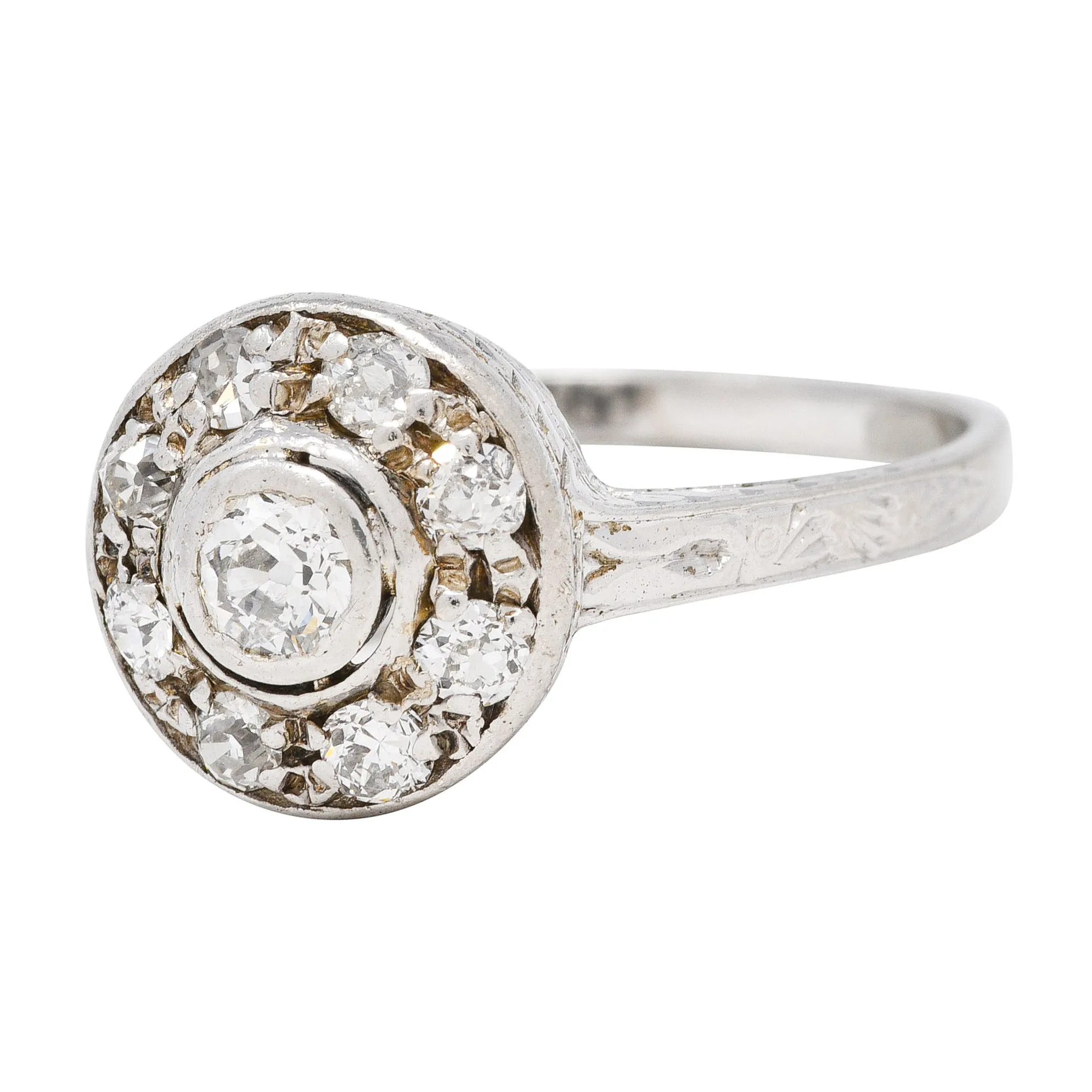 Art Deco 0.40 CTW Diamond 18 Karat White Gold Halo Ring