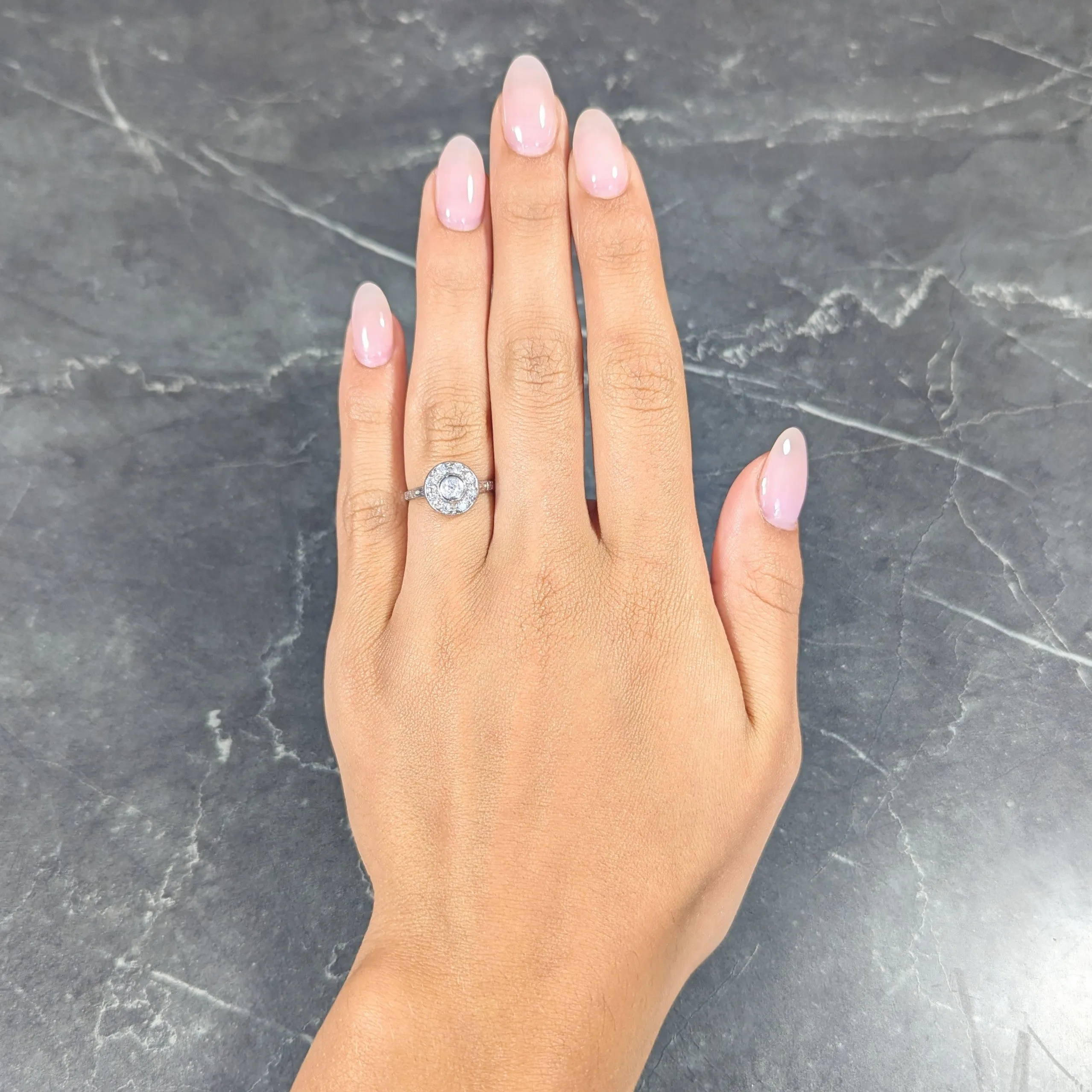 Art Deco 0.40 CTW Diamond 18 Karat White Gold Halo Ring