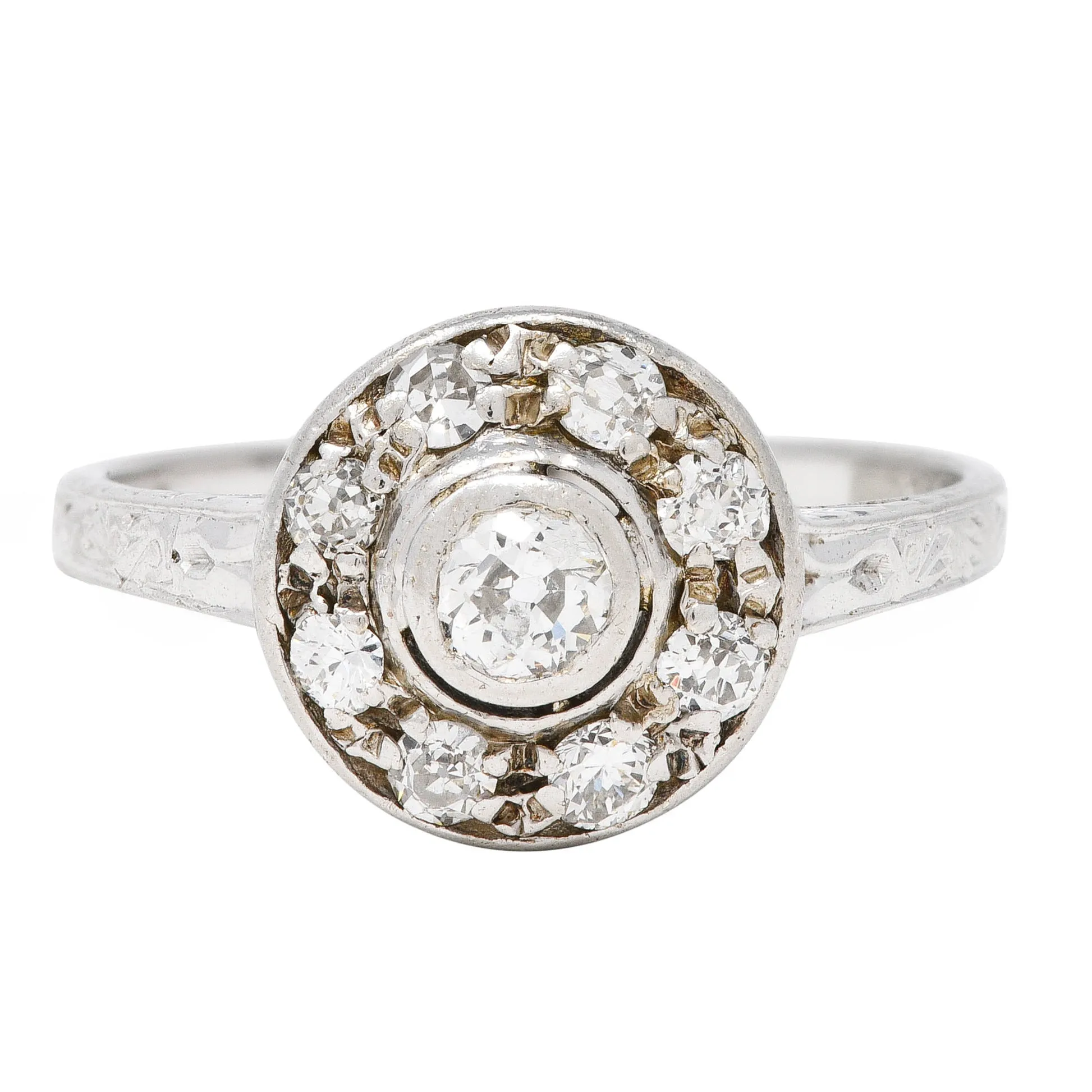 Art Deco 0.40 CTW Diamond 18 Karat White Gold Halo Ring