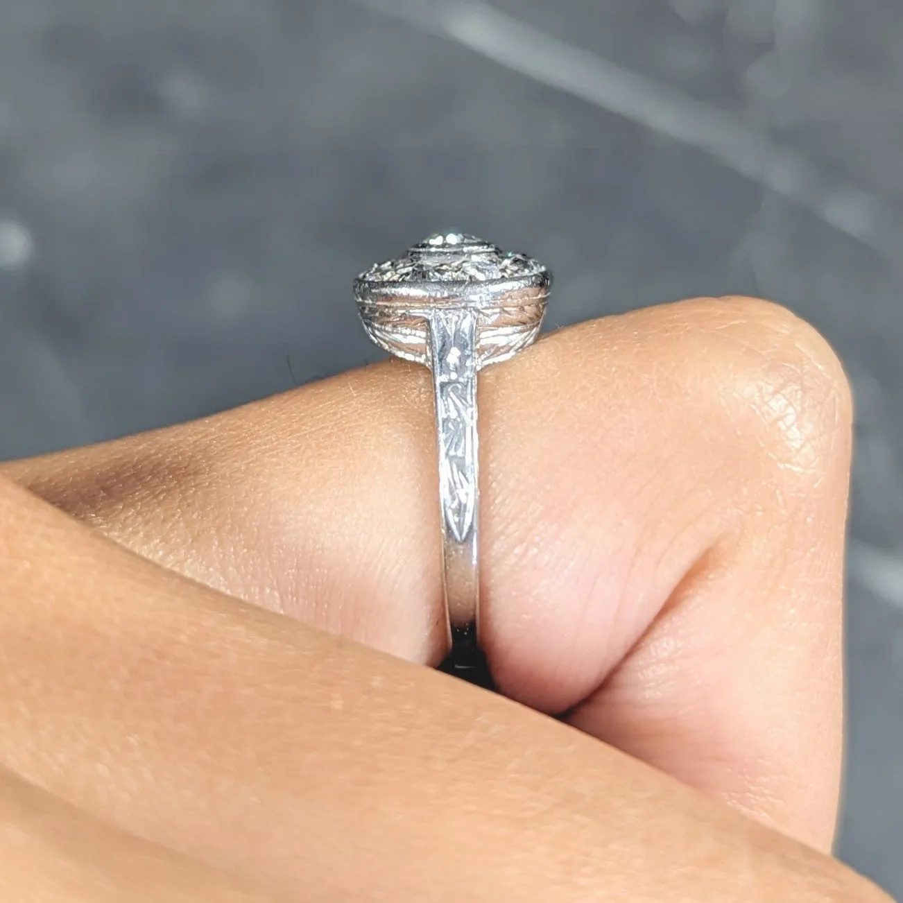 Art Deco 0.40 CTW Diamond 18 Karat White Gold Halo Ring