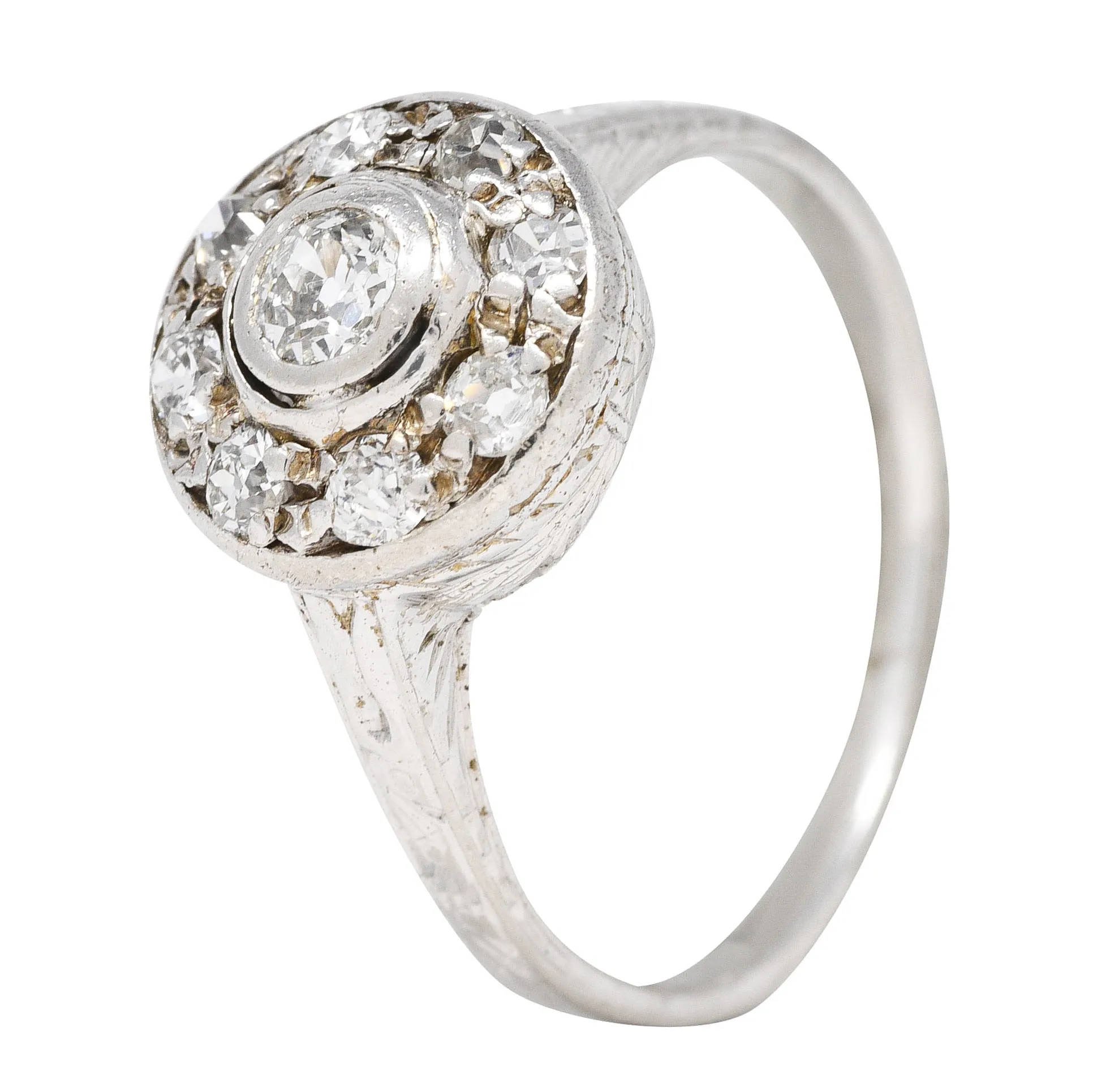 Art Deco 0.40 CTW Diamond 18 Karat White Gold Halo Ring