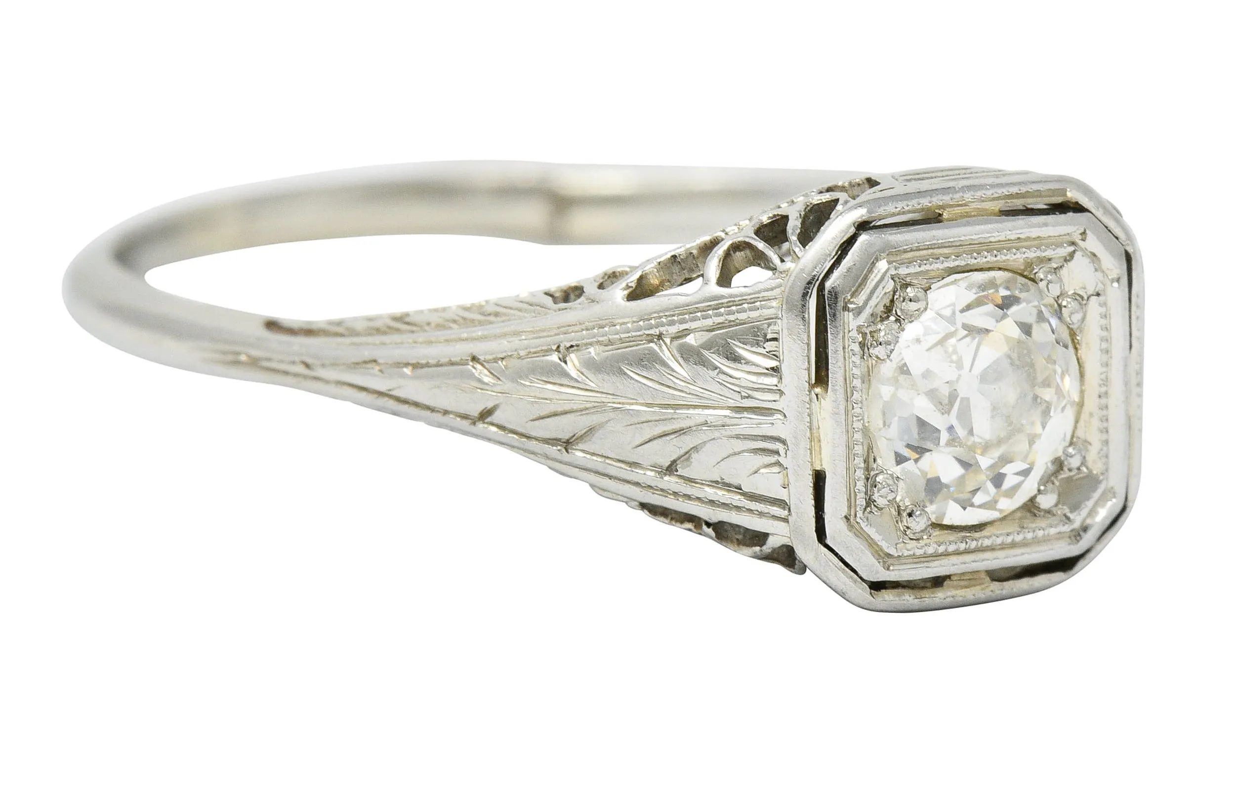 Art Deco 0.55 CTW Diamond 18 Karat White Gold Engagement Ring