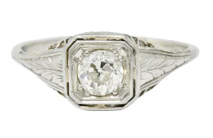 Art Deco 0.55 CTW Diamond 18 Karat White Gold Engagement Ring