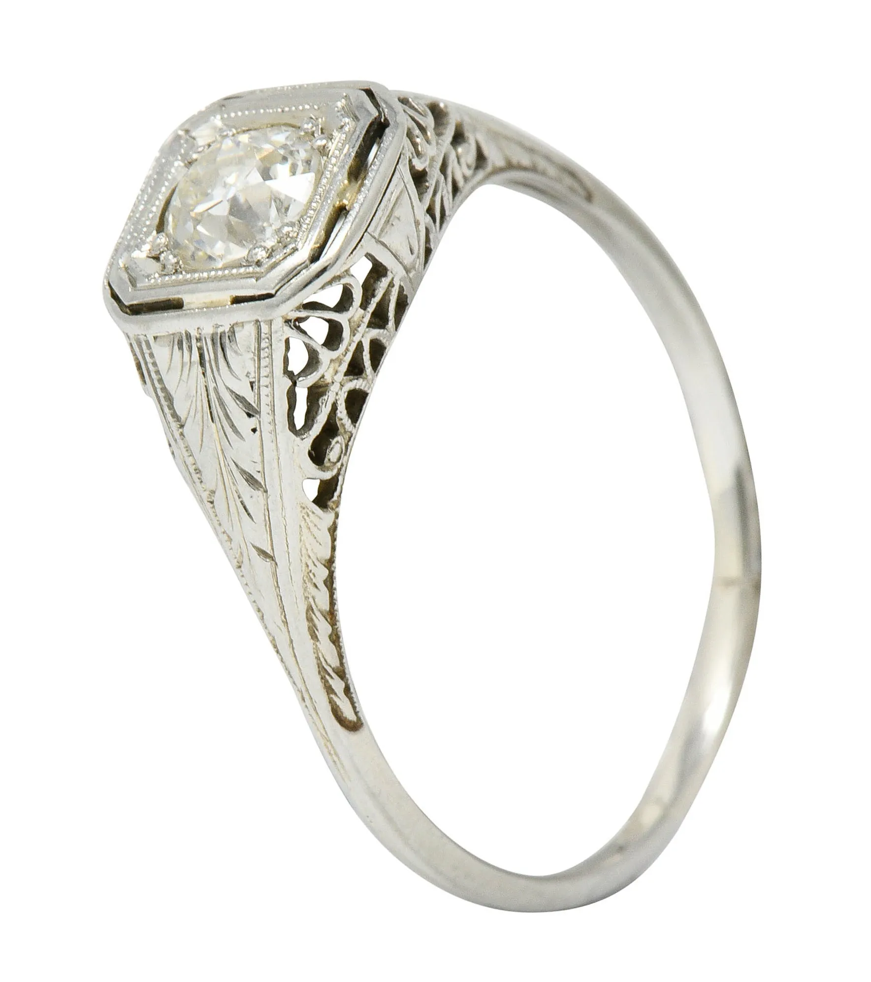 Art Deco 0.55 CTW Diamond 18 Karat White Gold Engagement Ring
