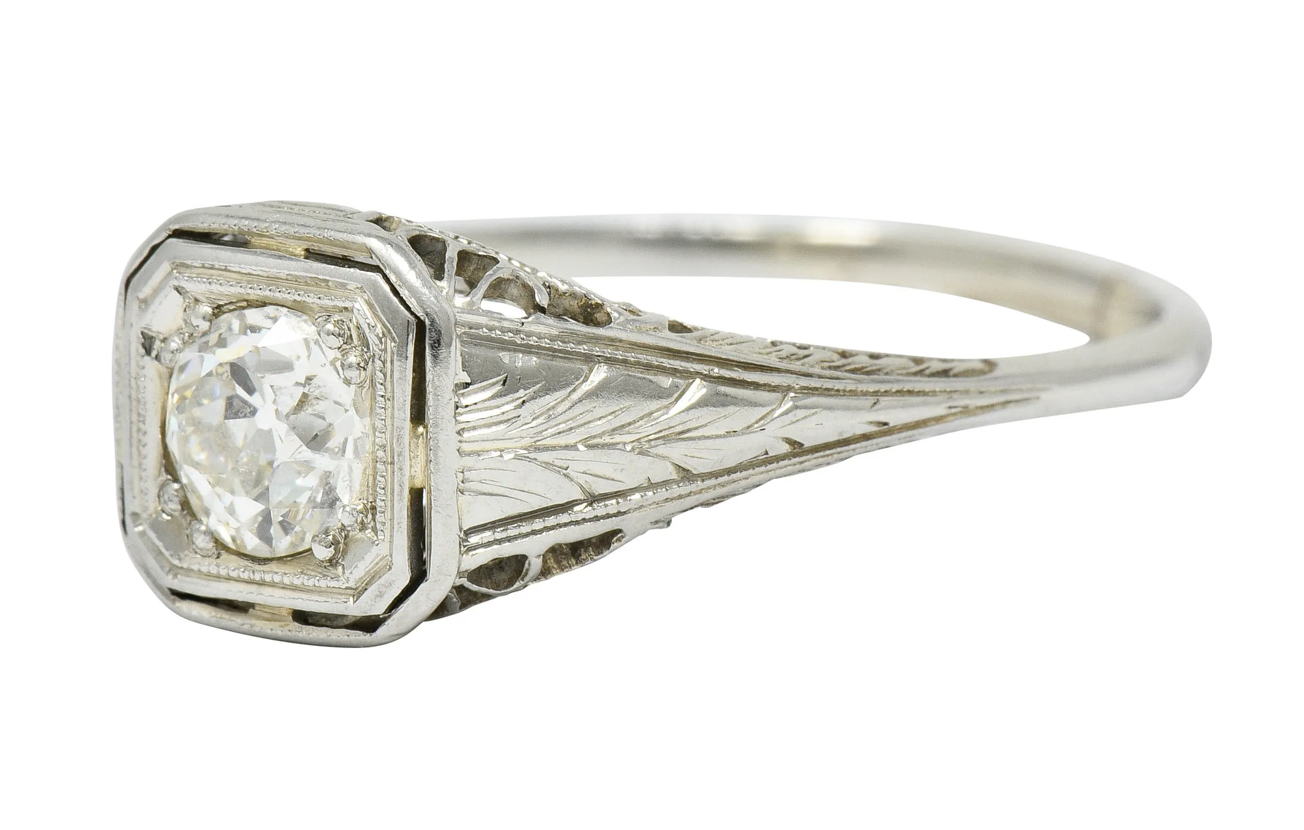 Art Deco 0.55 CTW Diamond 18 Karat White Gold Engagement Ring